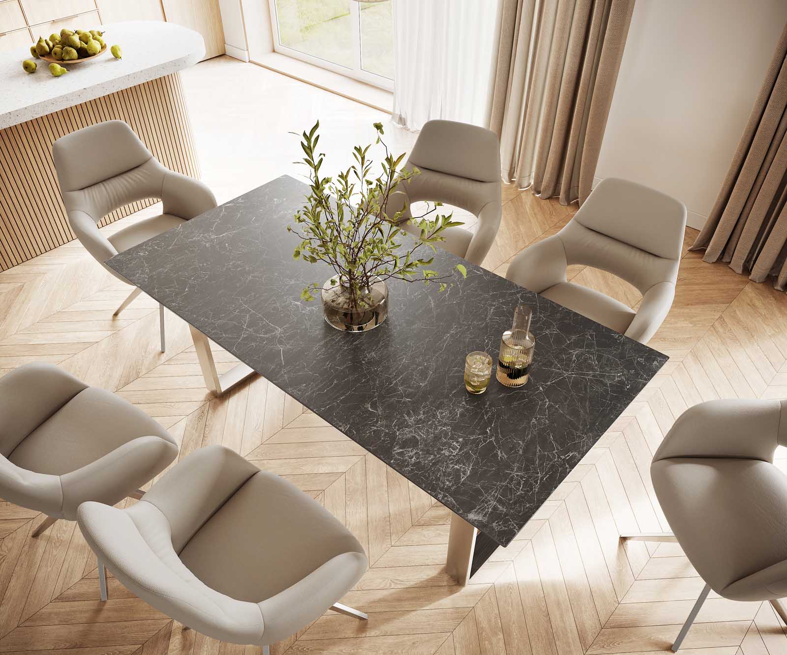 Table-à-manger Edge 200x100 céramique Laminam® nero greco gris inox étroit 3