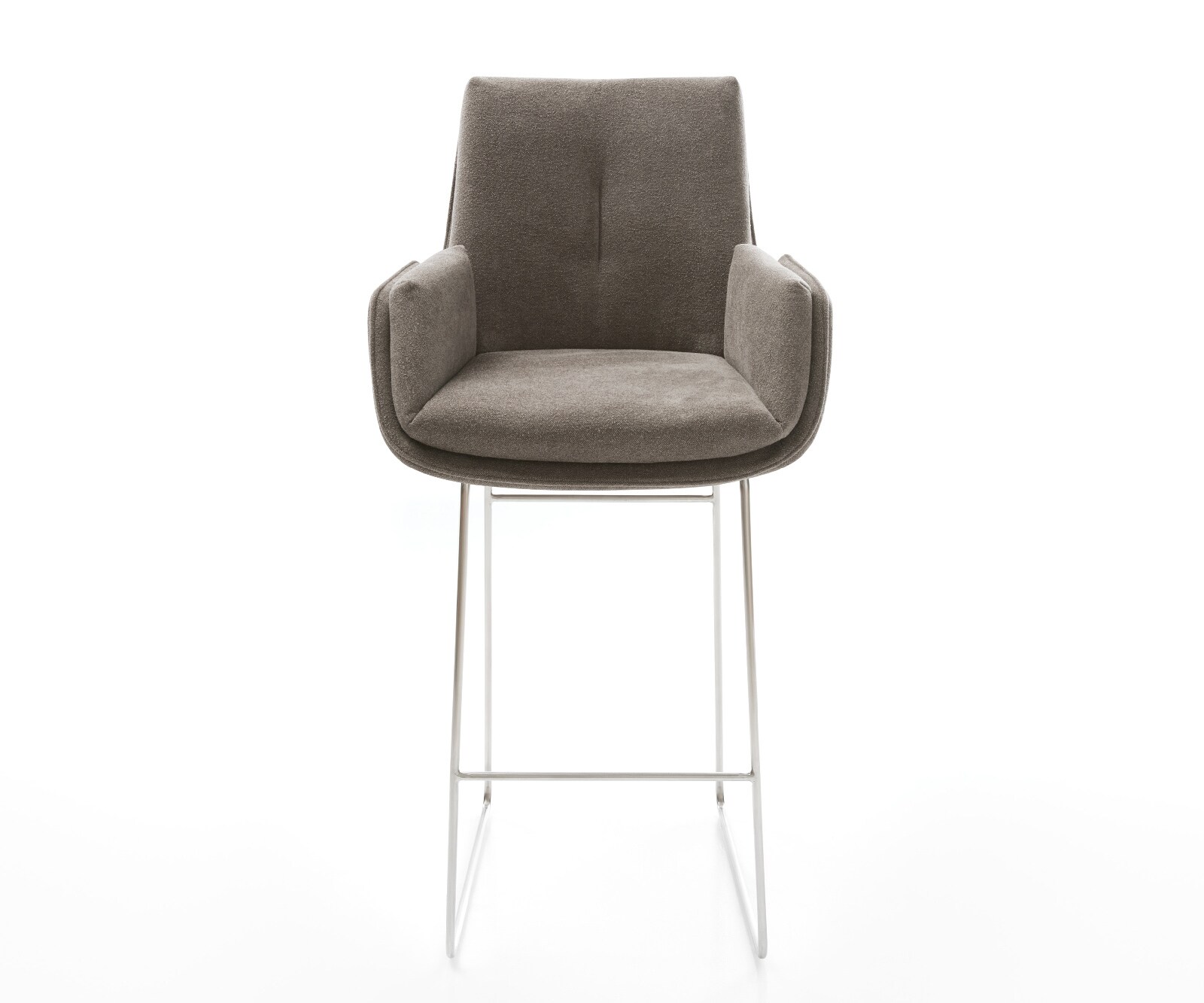 Chaise-de-bar Clea-Flex Tissu structuré doux Taupe Pied trapèze acier inoxydable Argent 2