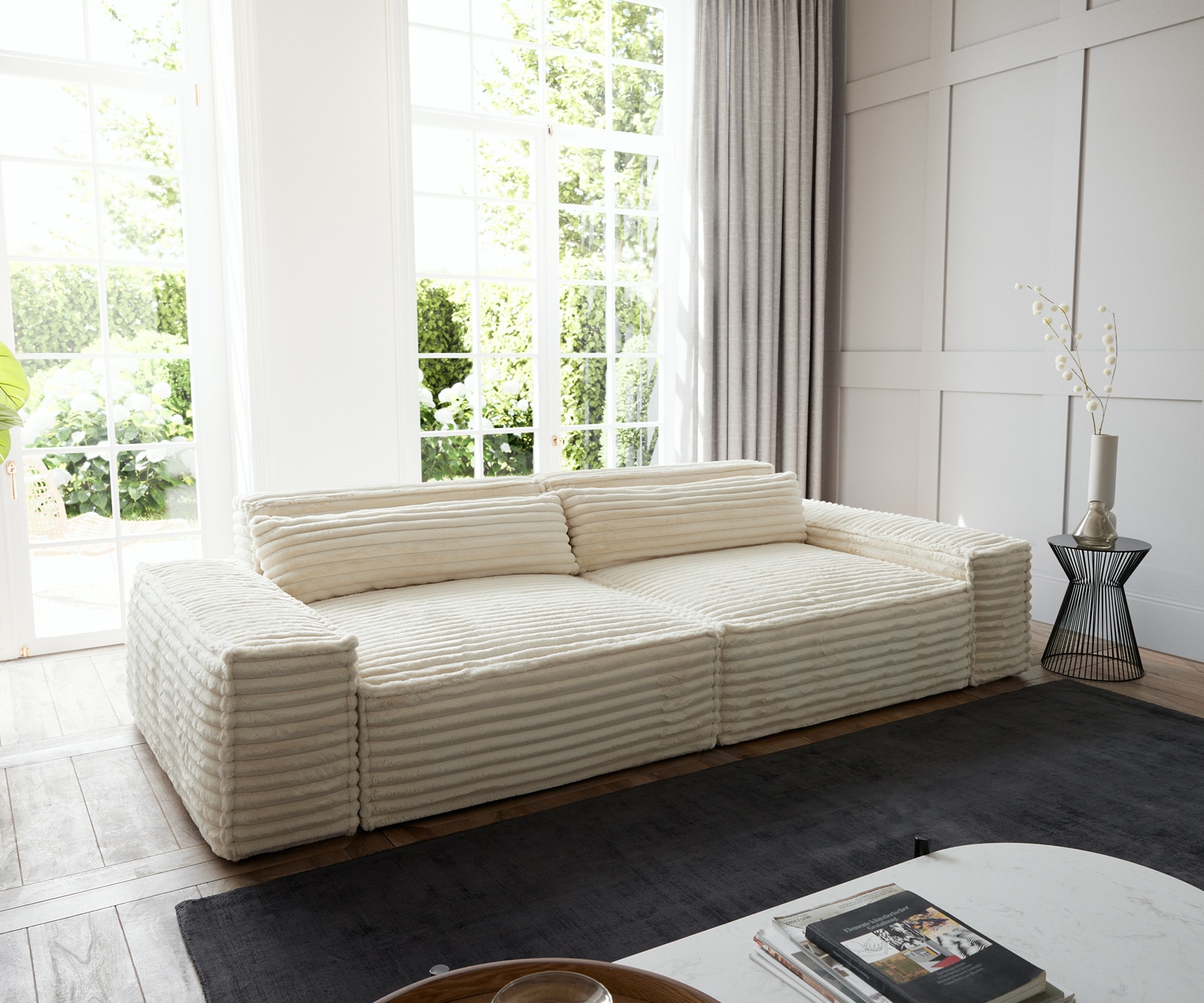 Grand Canapé Sirpio XL 270x130 cm velours côtelé Beige Grand Canapé Sirpio XL 270x130 cm velours côtelé Beige