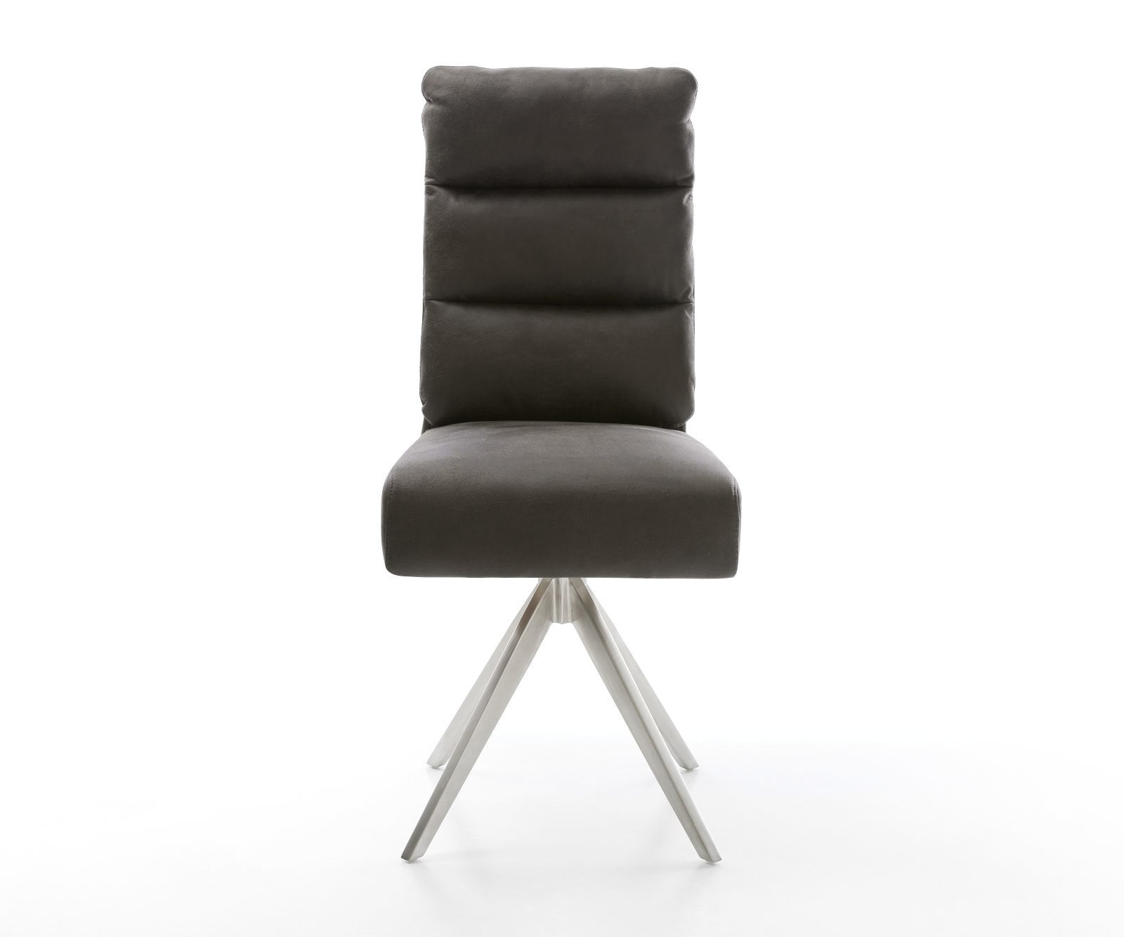 Chaise-de-salle-à-manger Pela-Flex microvelours anthracite vintage pied croisé angulaire acier inoxydable brossé ressorts ensachés 1 Chaise-de-salle-à-manger Pela-Flex microvelours anthracite vintage pied croisé angulaire acier inoxydable brossé ressorts ensachés 1