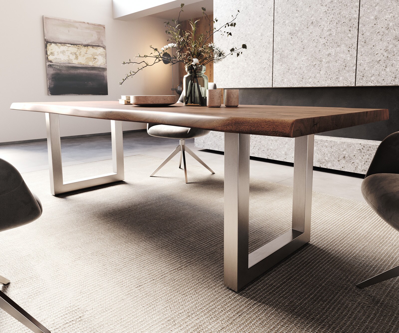 Table-à-manger Edge 260x100 XL acacia marron acier inoxydable large Live-Edge 4