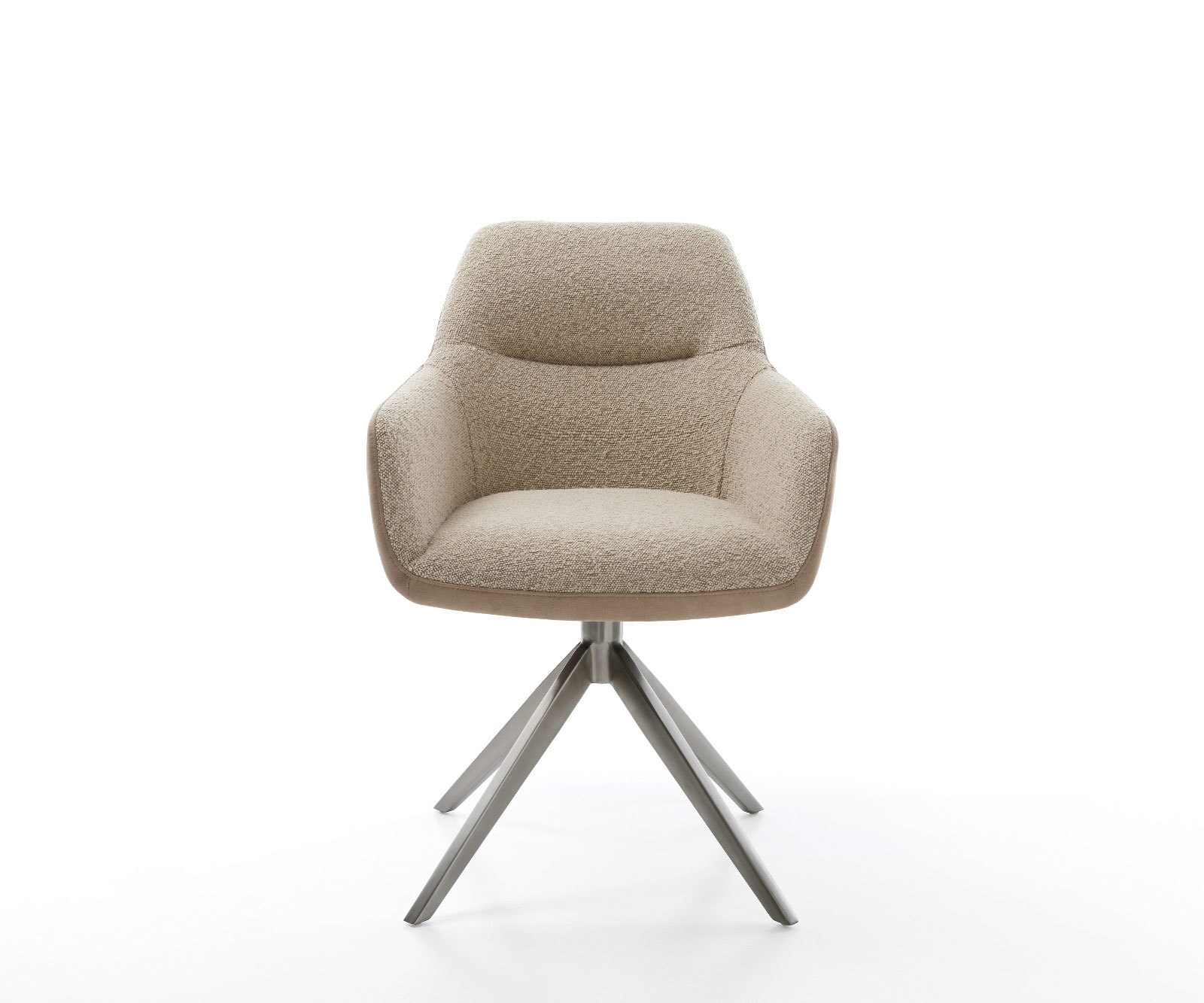 Chaise-pivotante Pejo-Flex tissu mixte couleur boue pied croisé large acier inoxydable brossé pivotement sur 360° fonction bascule ressorts ensachés 1