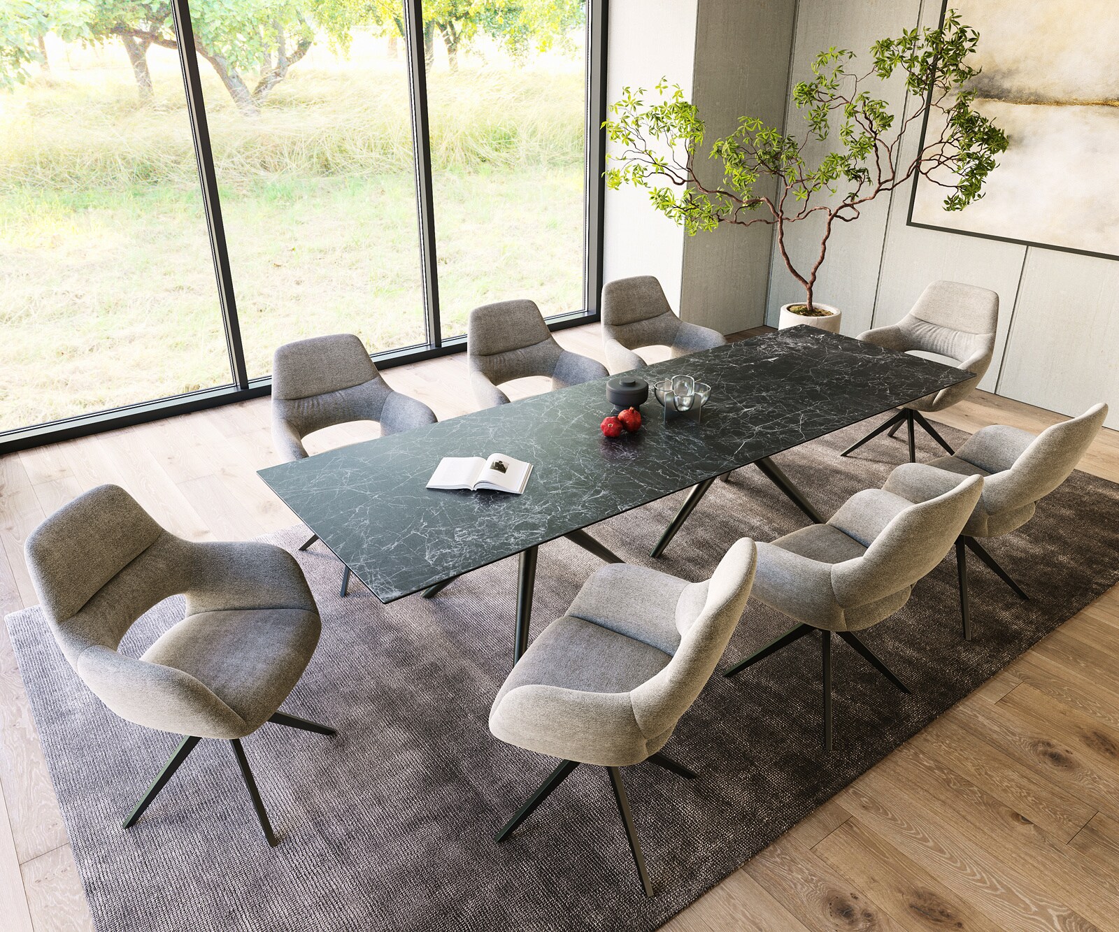 Table à manger Edge 300x100 Céramique Laminam®Nero Greco Anthracite Estelar rond Métal Noir 5
