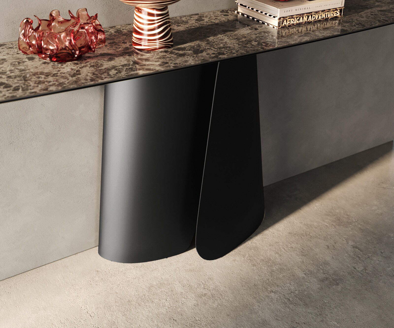 Console Edge forme bateau 180x40 cm Céramique Emperador Extra Lucidato Dunkelbraun Livos Métal Noir 6
