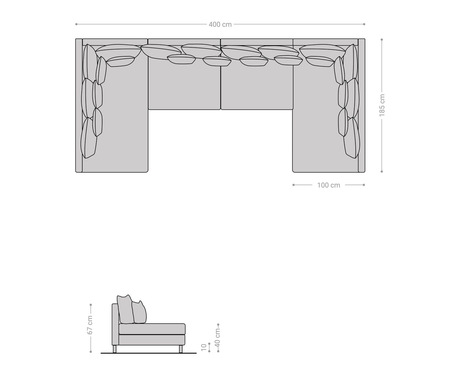 Canapé Clovis XL gris tissu plat module sofa 1 Canapé Clovis XL gris tissu plat module sofa 1
