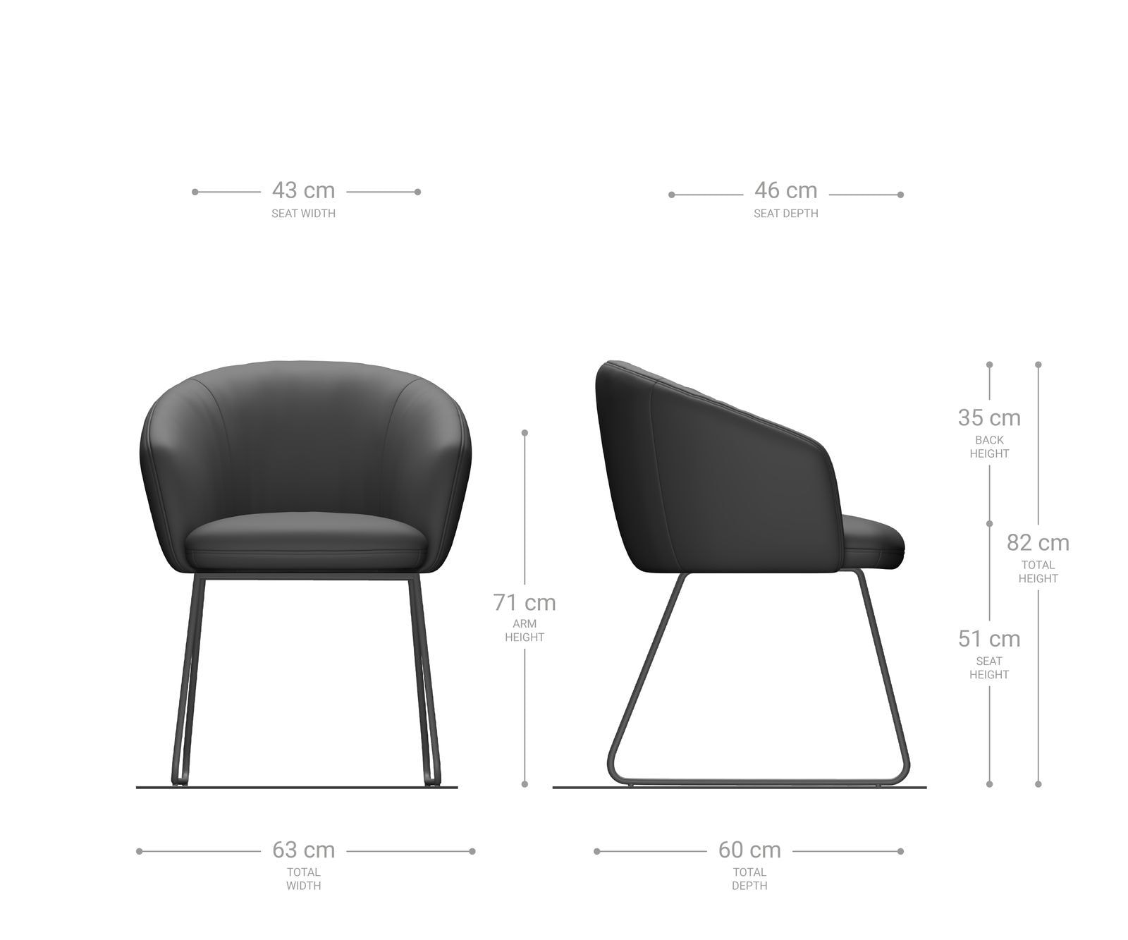 Chaise-de-salle-à-manger Caja-Flex avec accoudoirs cuir de vache noir pied trapèze acier inoxydable brossé ressorts ensachés 6 Chaise-de-salle-à-manger Caja-Flex avec accoudoirs cuir de vache noir pied trapèze acier inoxydable brossé ressorts ensachés 6