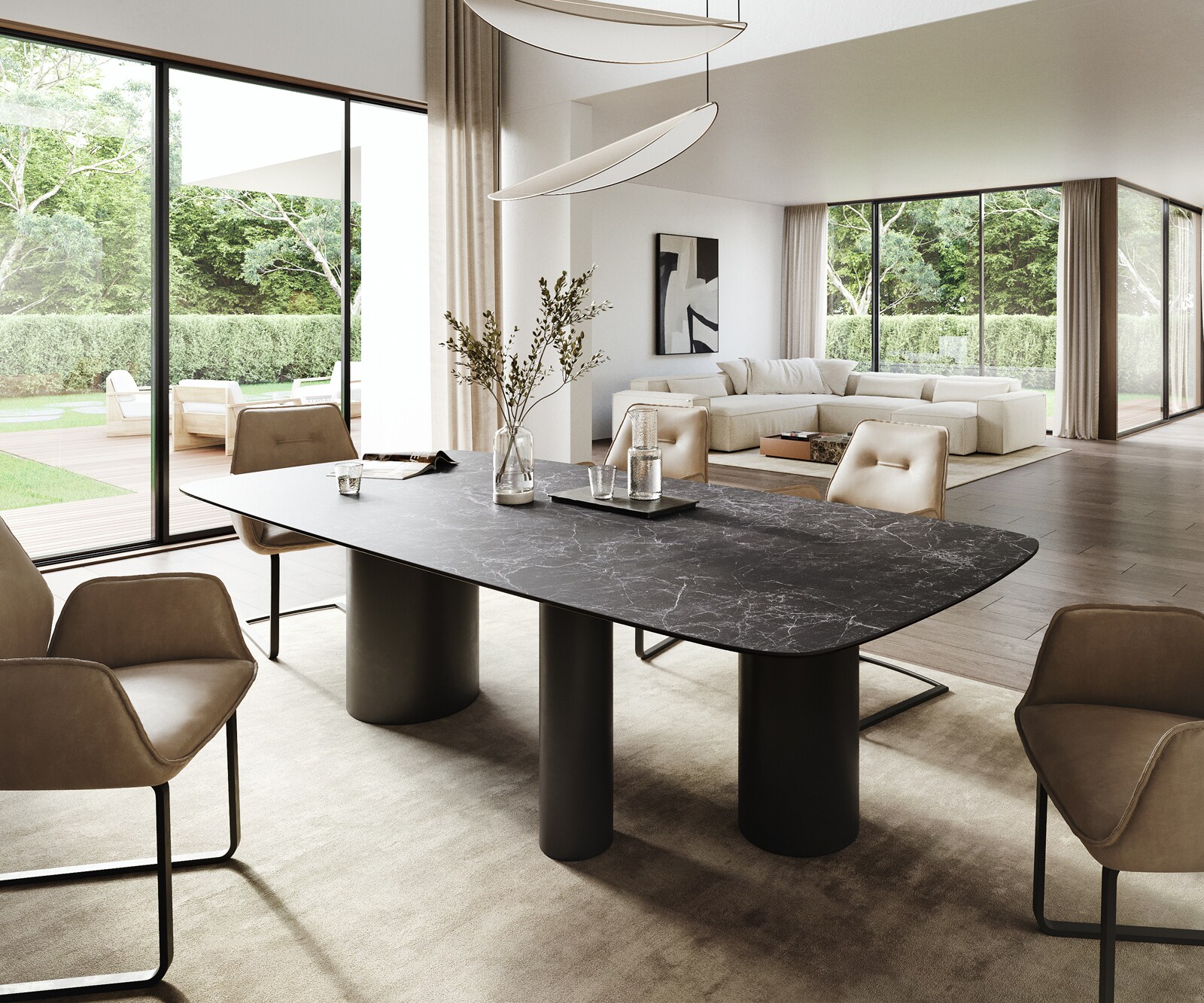 Table à manger Edge Boot 260x120 cm Céramique Laminam® Nero Greco Anthracite Troa Métal Noir 1