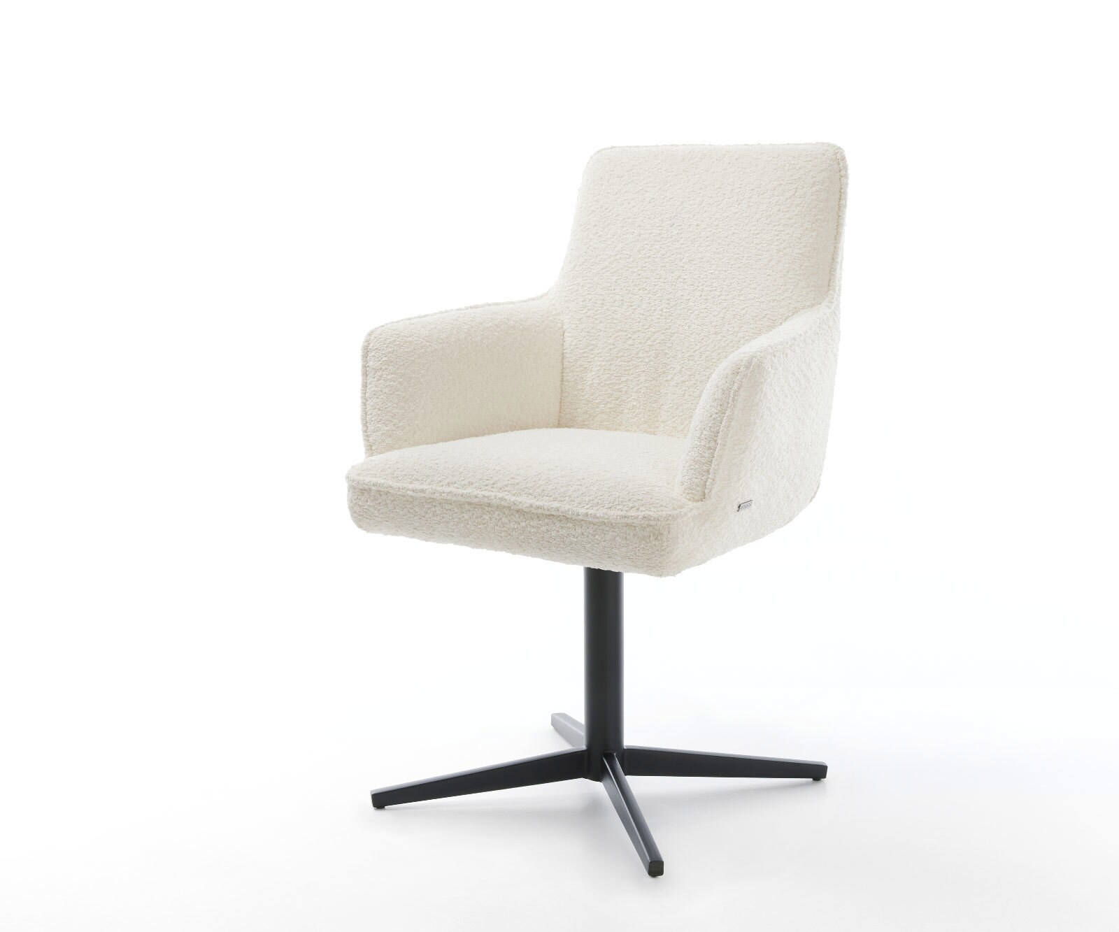 Chaise-pivotante Heira-Flex avec accoudoirs bouclé blanc pied de chaise 4 branches noir pivotement sur 360° ressorts ensachés