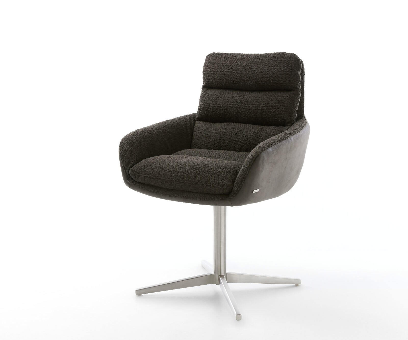 Chaise-pivotante Abelia-Flex avec accoudoirs tissu mixte noir pied de chaise 4 branches acier inoxydable brossé pivotement sur 360°