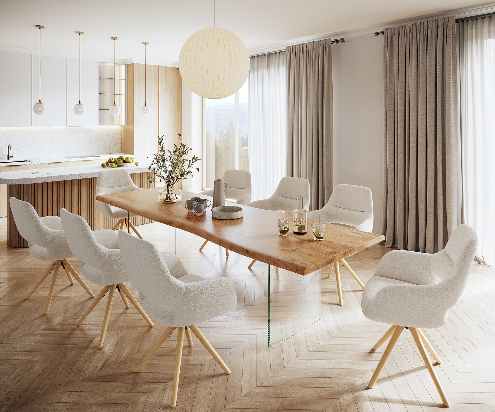 Table à manger Edge 300x100 XL acacia nature verre Live-Edge 6 Table à manger Edge 300x100 XL acacia nature verre Live-Edge 6