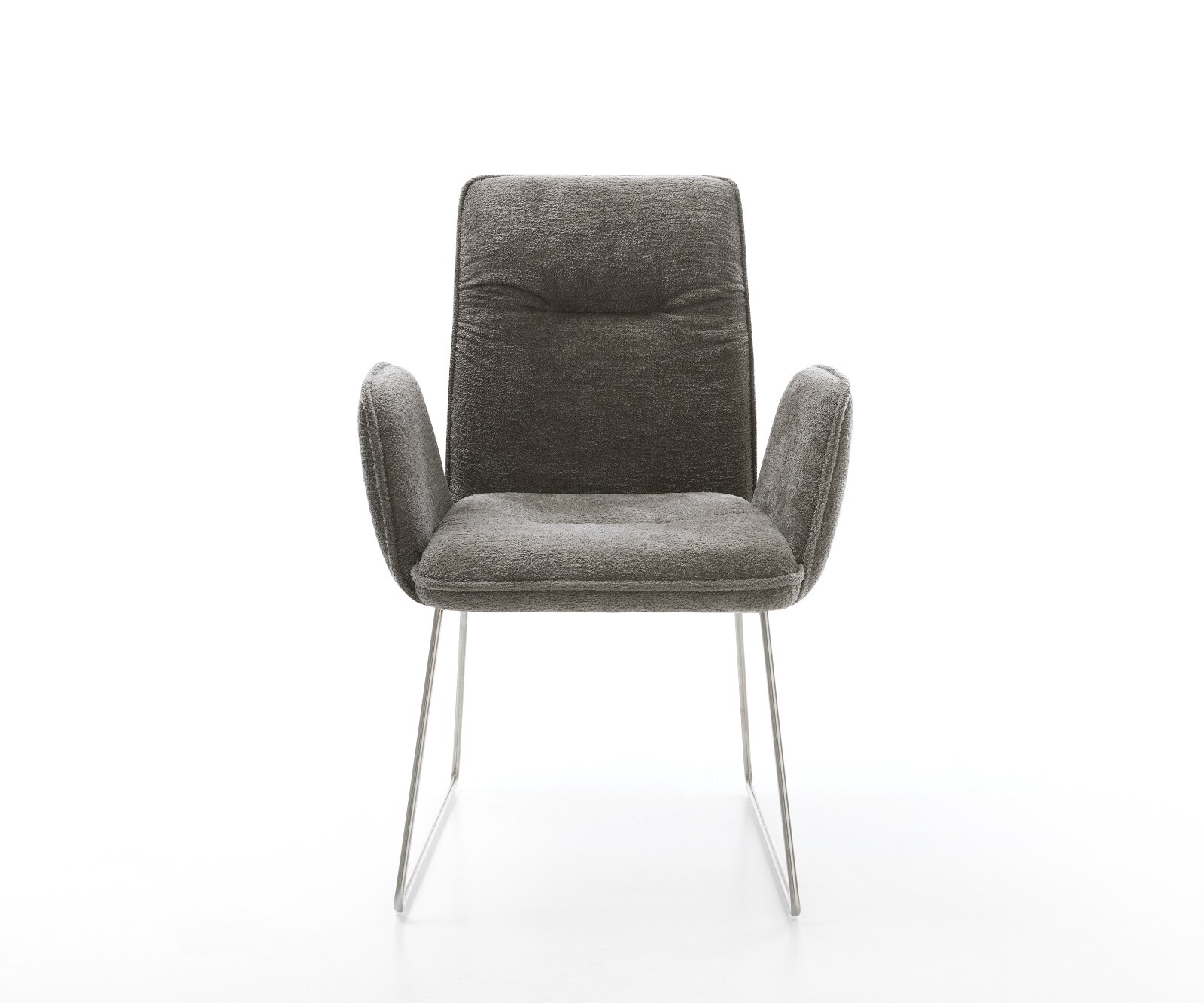 Chaise-de-salle-à-manger Vinja-Flex bouclé doux couleur boue pied trapèze acier inoxydable 1