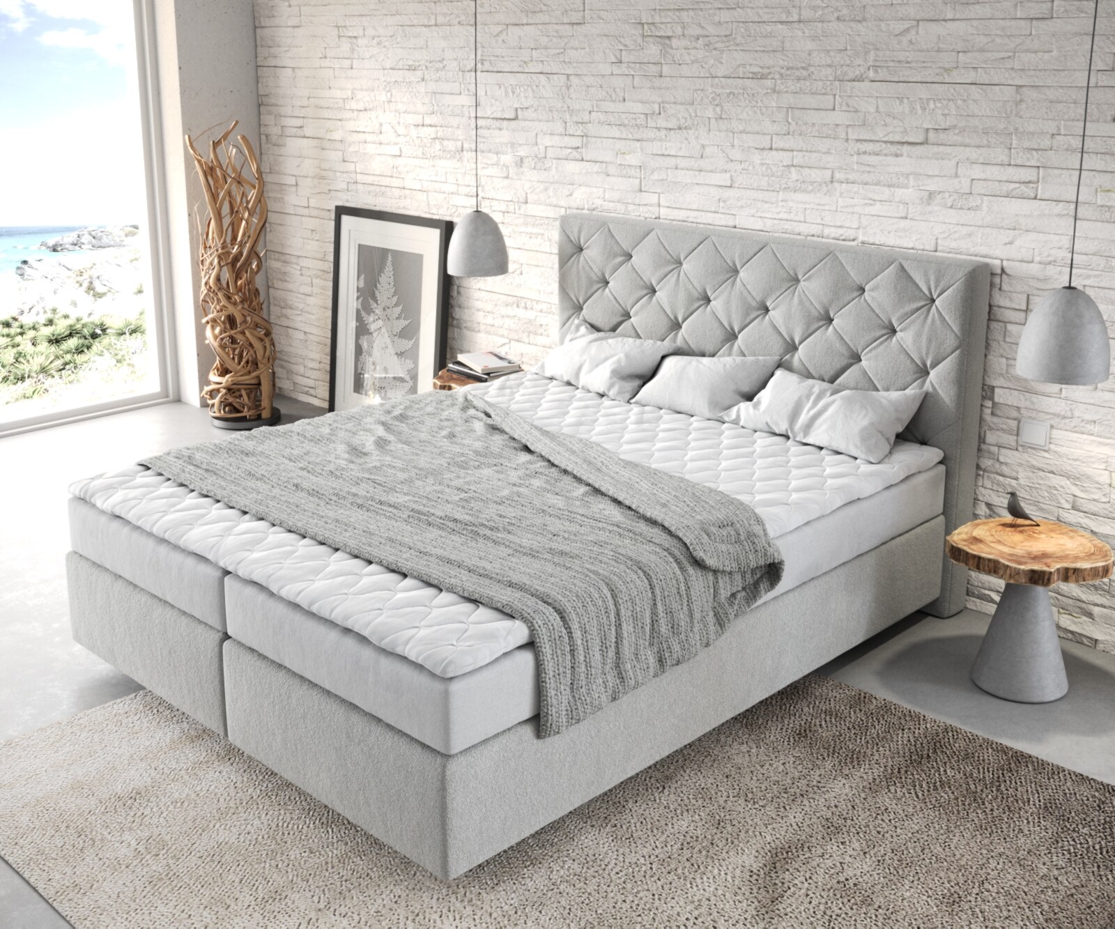 Lit à sommier tapissier Dream-Great 160x200 Microfibre Gris argenté 3