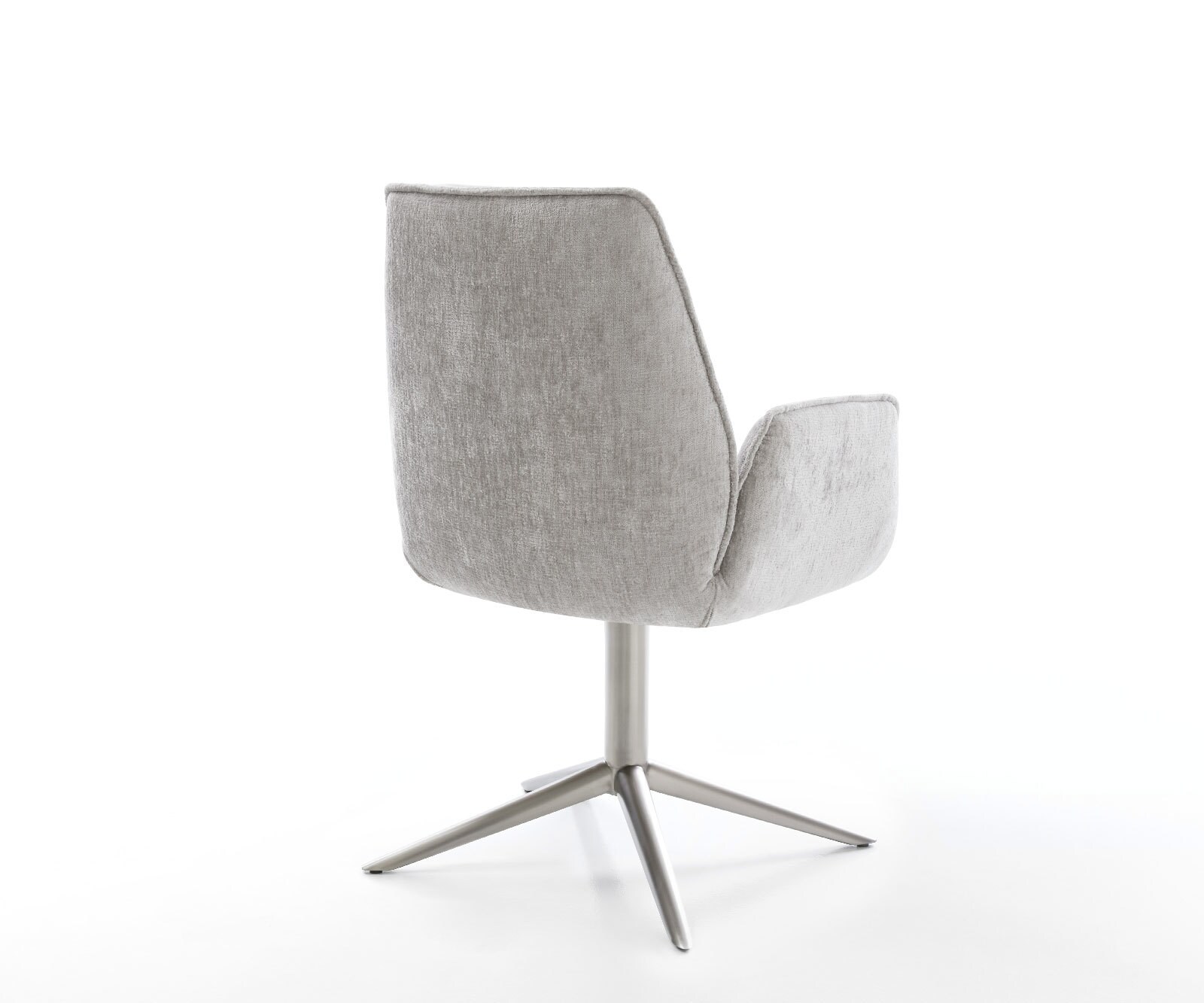 Chaise-pivotante Zoa-Flex chenille gris argenté pied de chaise 4 branches acier inoxydable brossé pivotement sur 360° fonction bascule ressorts ensachés 5