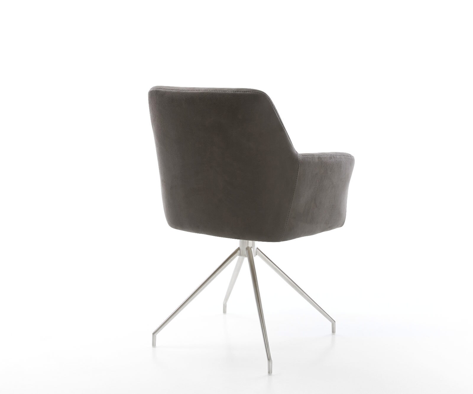 Chaise-pivotante Xana-Flex avec accoudoirs microvelours anthracite vintage pied croisé conique acier inoxydable brossé pivotement sur 180° ressorts ensachés 3