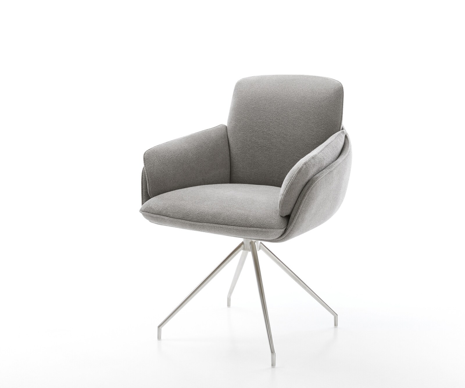 Chaise-de-salle-à-manger Luan-Flex avec accoudoirs tissu structuré doux gris pied croisé conique acier inoxydable