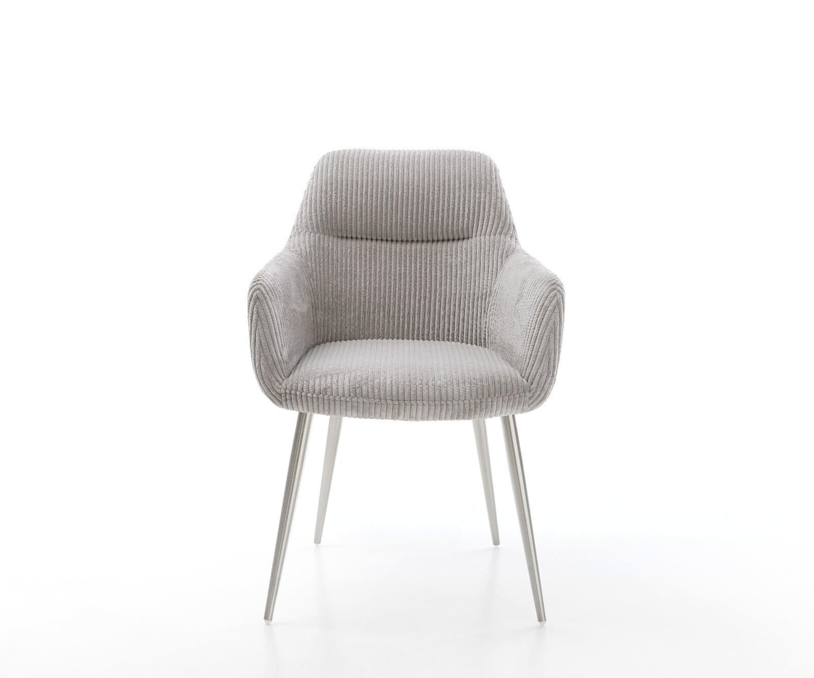Chaise-de-salle-à-manger Pejo-Flex côtelé gris argenté 4 pieds coniques acier inoxydable brossé ressorts ensachés 1