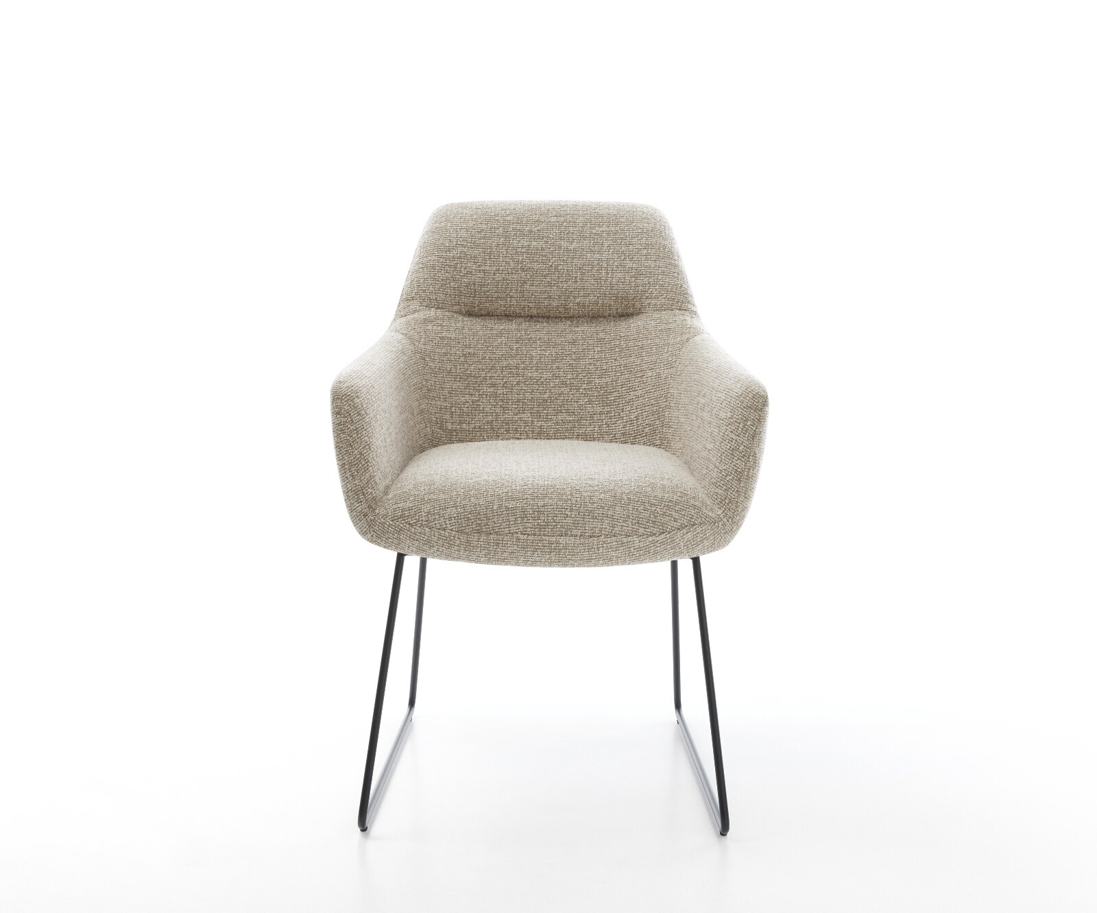 Chaise-de-salle-à-manger Pejo-Flex tissu tissé doux beige pied trapèze noir resorts ensachés 2