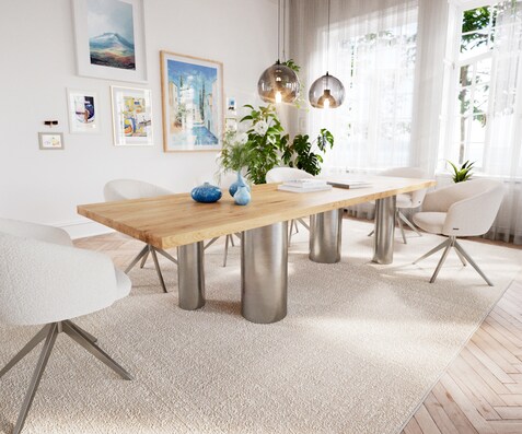 Table à manger Edge 300x100 Chêne Nature Pilier Acier inoxydable brossé