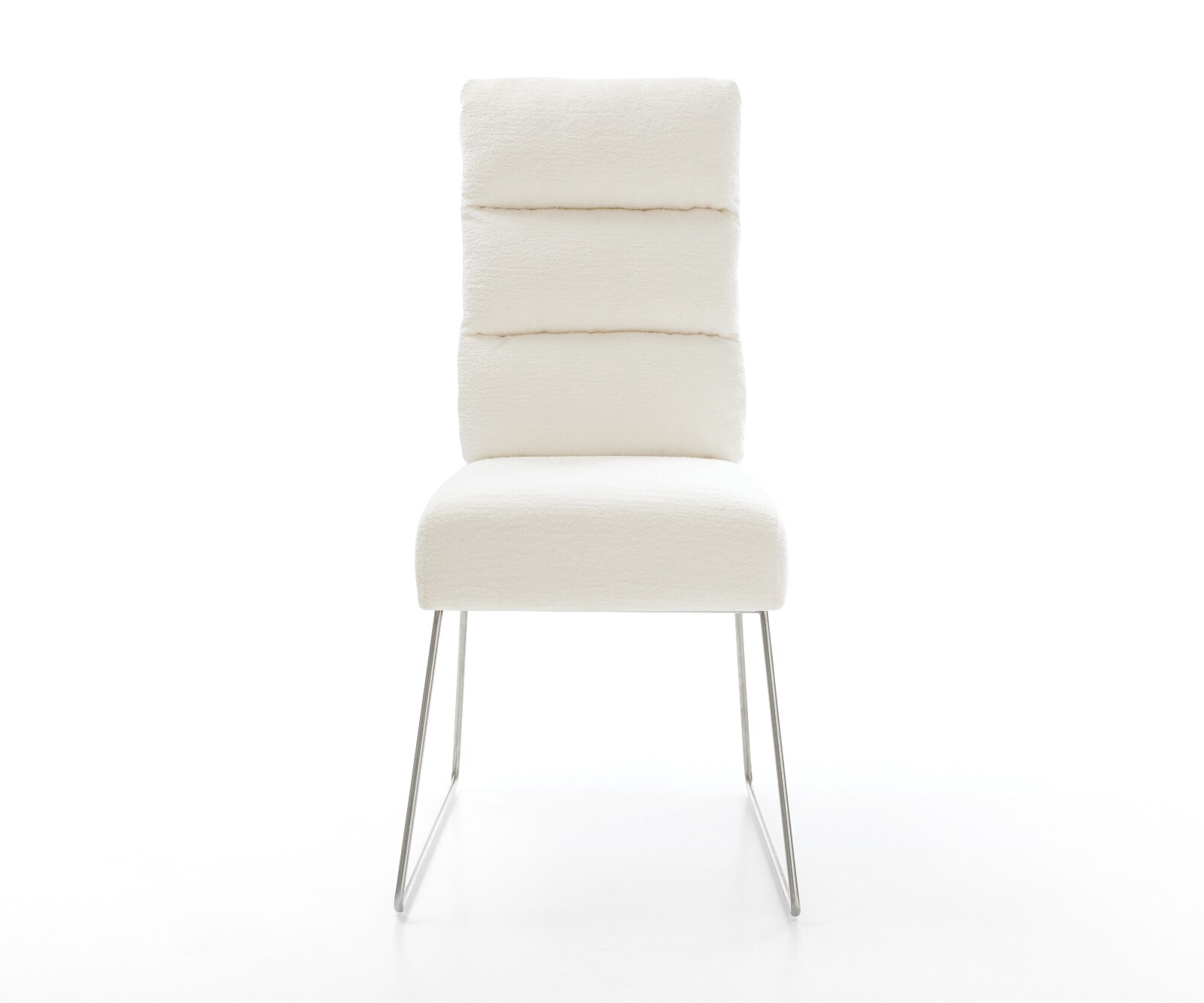 Chaise-de-salle-à-manger Pela-Flex bouclé doux beige pied trapèze acier inoxydable resorts ensachés 2