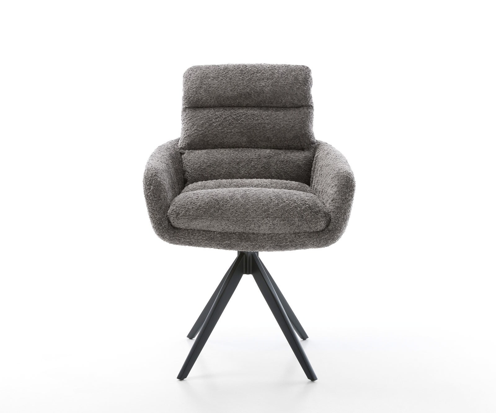 Chaise-de-salle-à-manger Abelia-Flex avec accoudoirs bouclé gris pied croisé angulaire noir 1 Chaise-de-salle-à-manger Abelia-Flex avec accoudoirs bouclé gris pied croisé angulaire noir 1