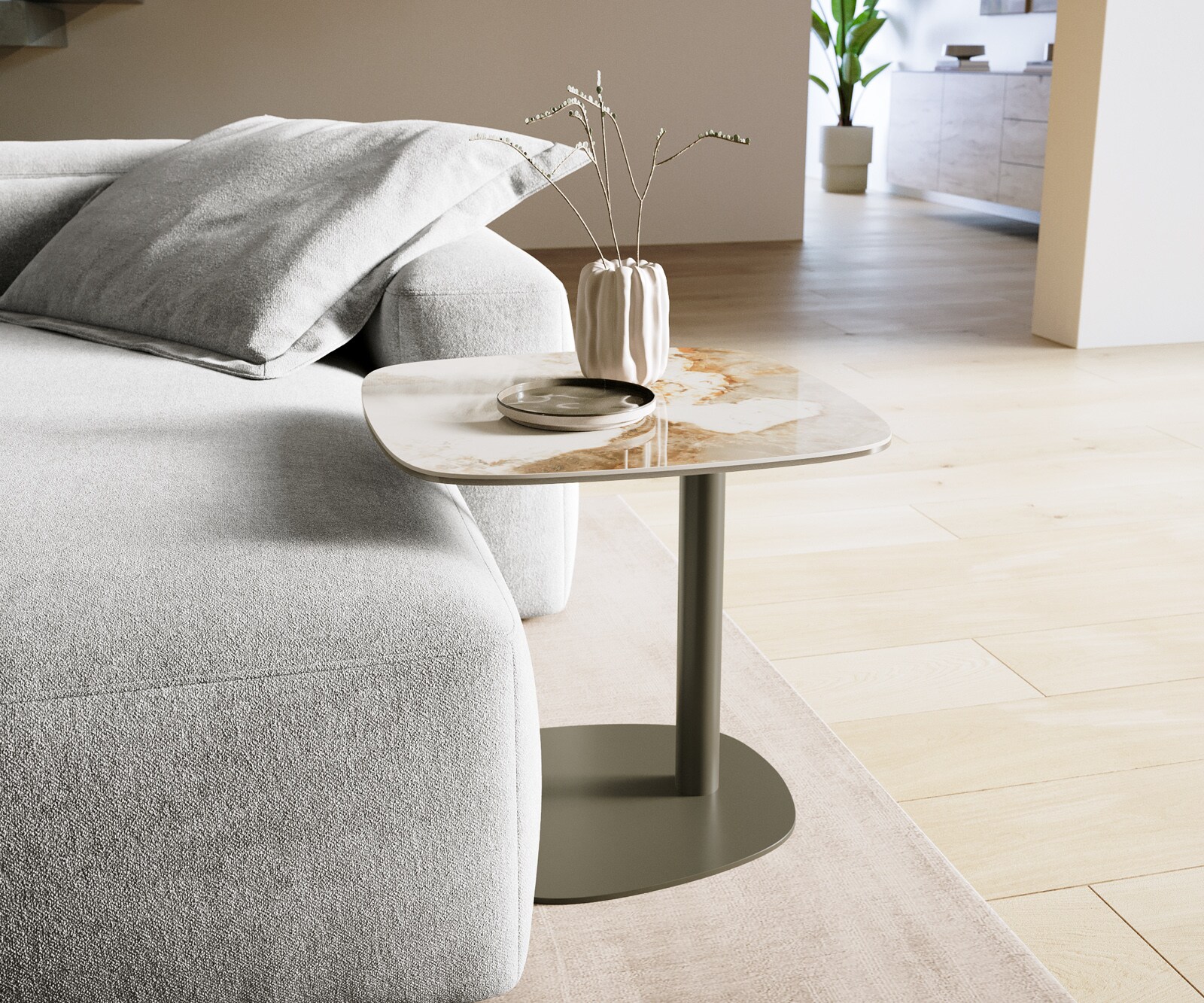 Table basse Edge Boot 50x50 cm céramique Minas Melange Eleny Metall finition effet titane 2