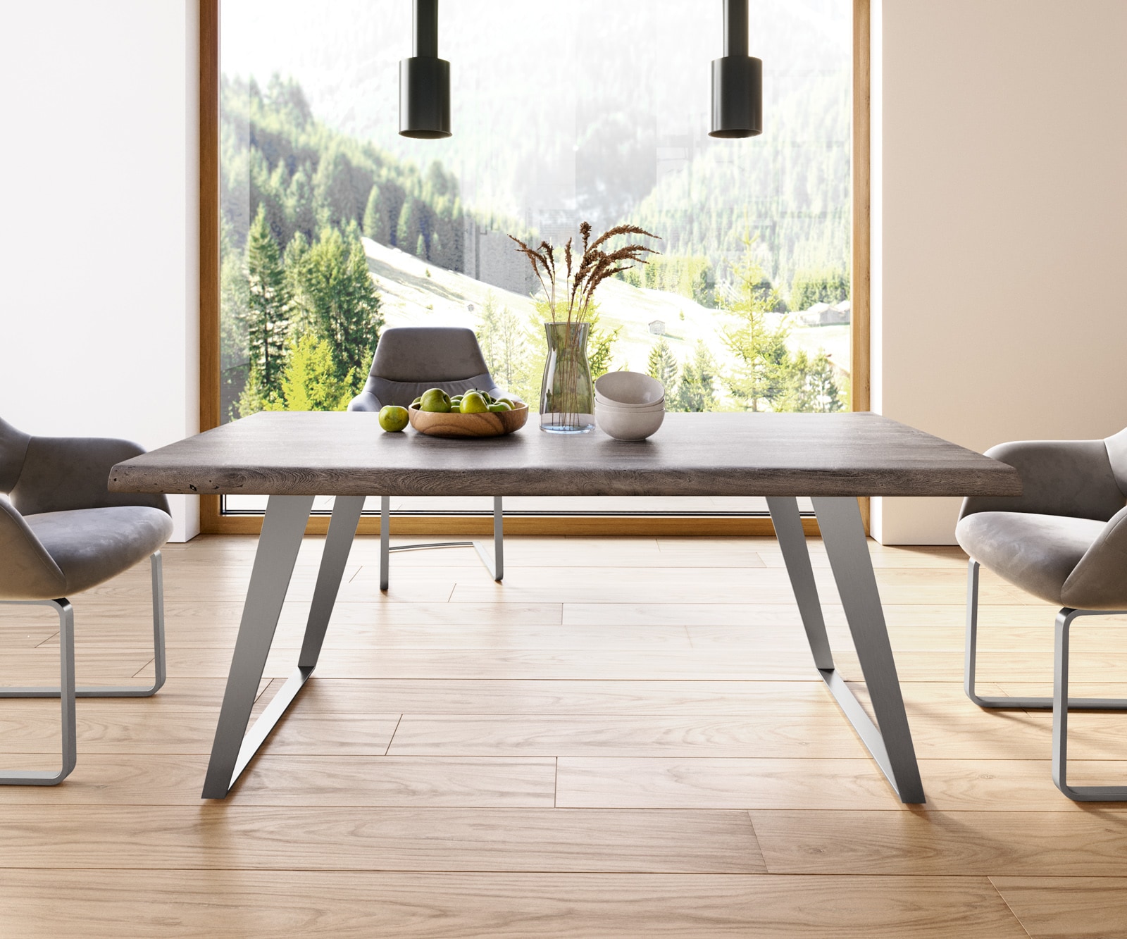Table-à-manger Edge 180x90 XL acacia platine métal incliné Live-Edge 4