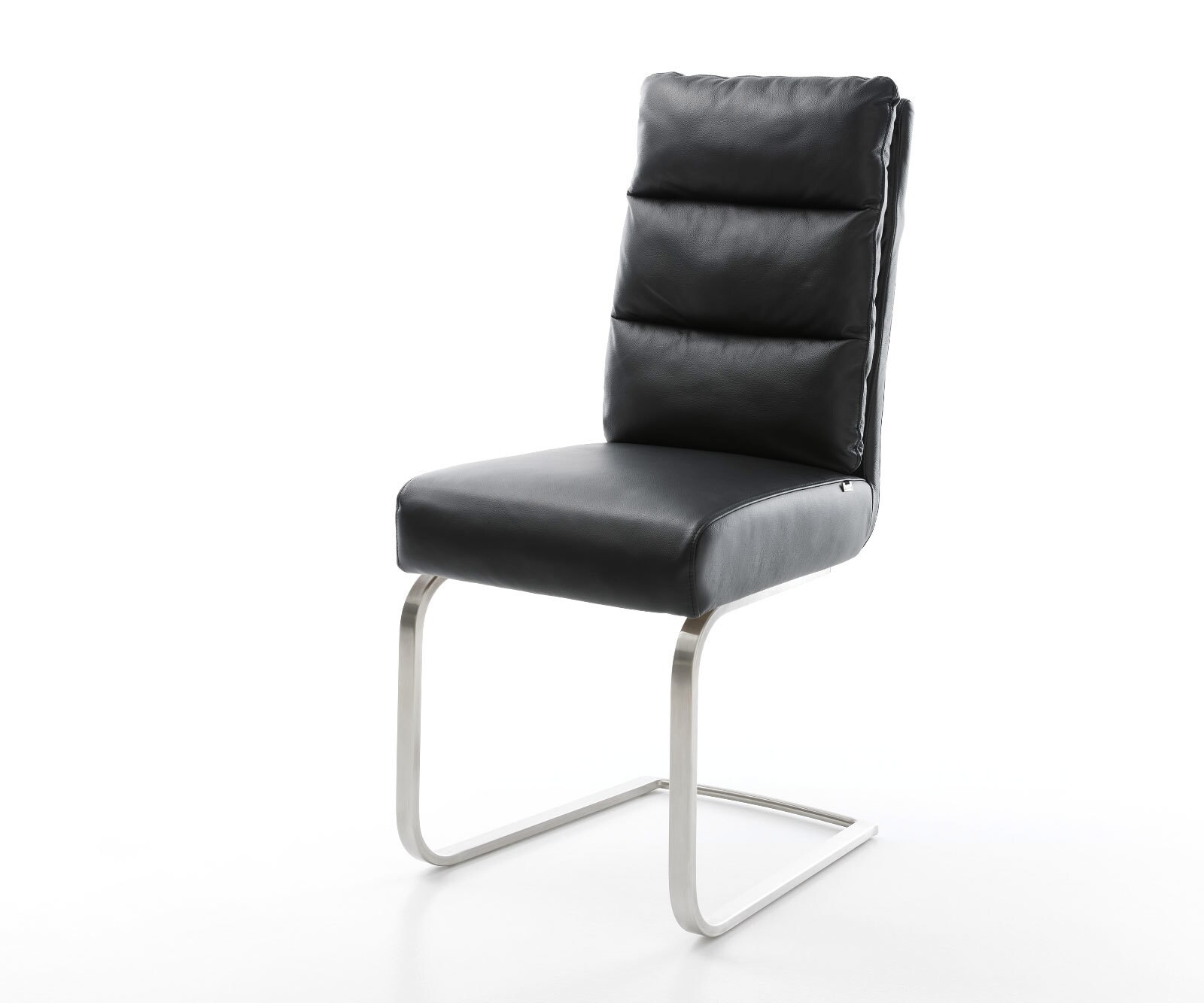 Cantilever Pela-Flex cuir de vache noir pied cantilever plat acier inoxydable brossé ressorts ensachés