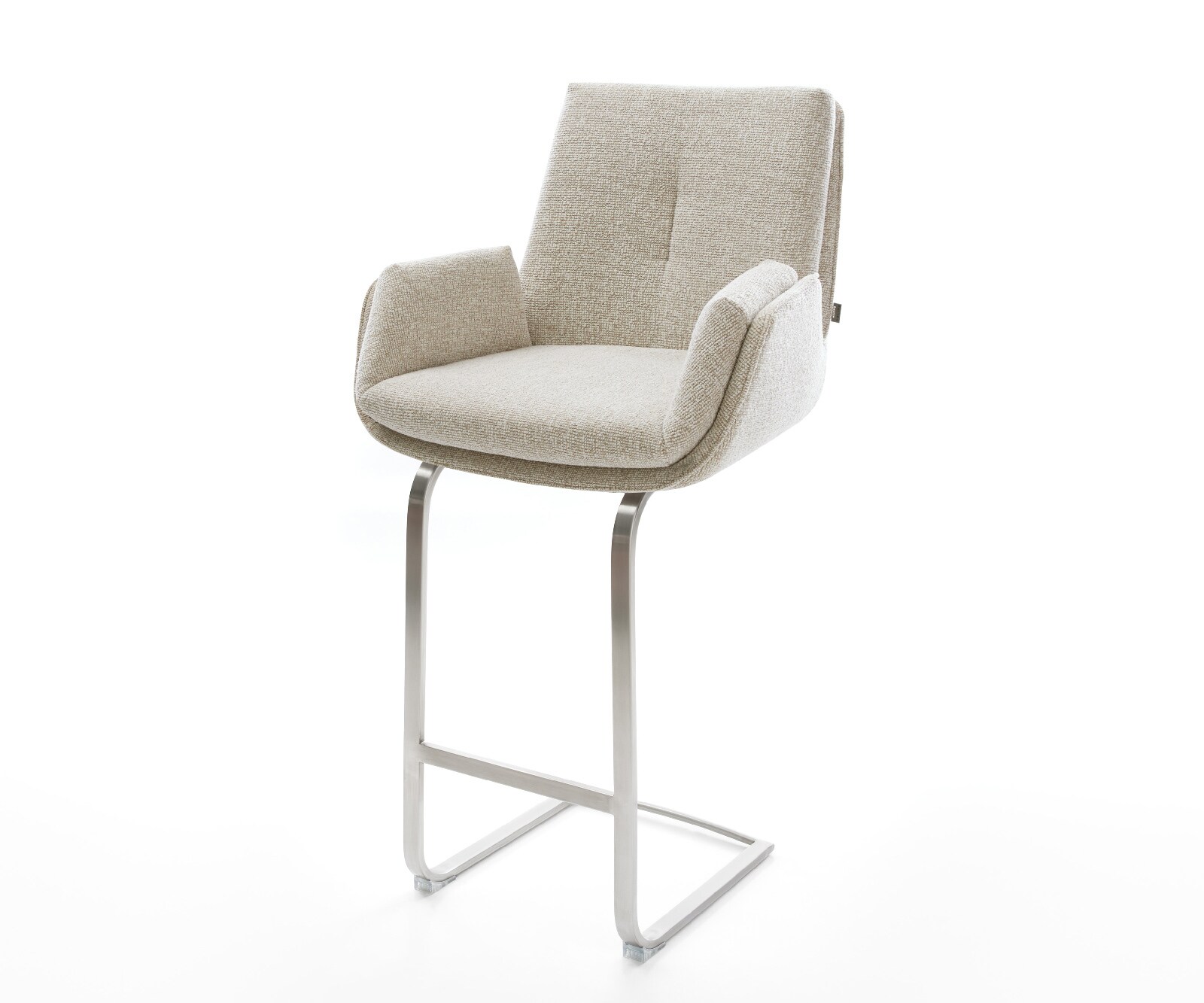 Chaise-de-bar Clea-Flex Tissu tissé doux Beige Pied cantilever acier inoxydable Argent