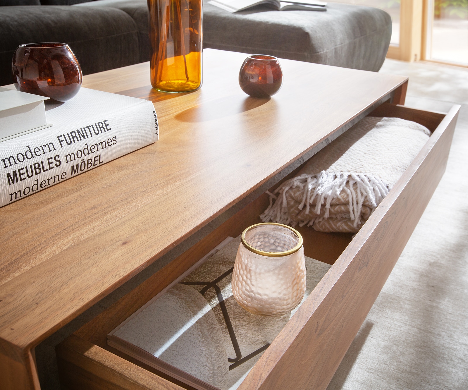 Table basse Stonegrace 115x60 acacia nature 2 tiroirs placage en pierre pieds en V 3 Table basse Stonegrace 115x60 acacia nature 2 tiroirs placage en pierre pieds en V 3