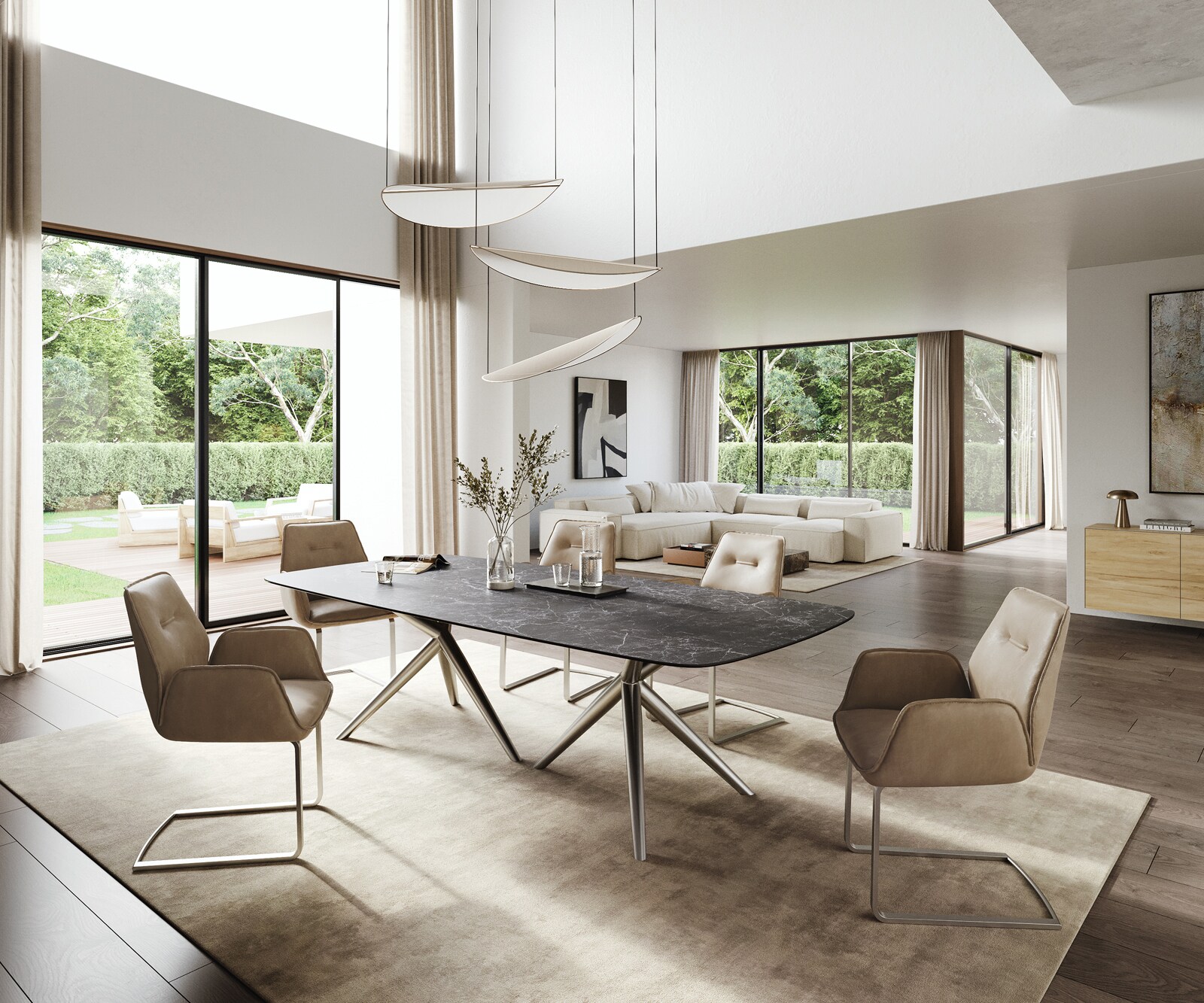 Table à manger Edge Boot 260x120 cm Céramique Laminam® Nero Greco Anthracite Estelar rond Acier inoxydable 6