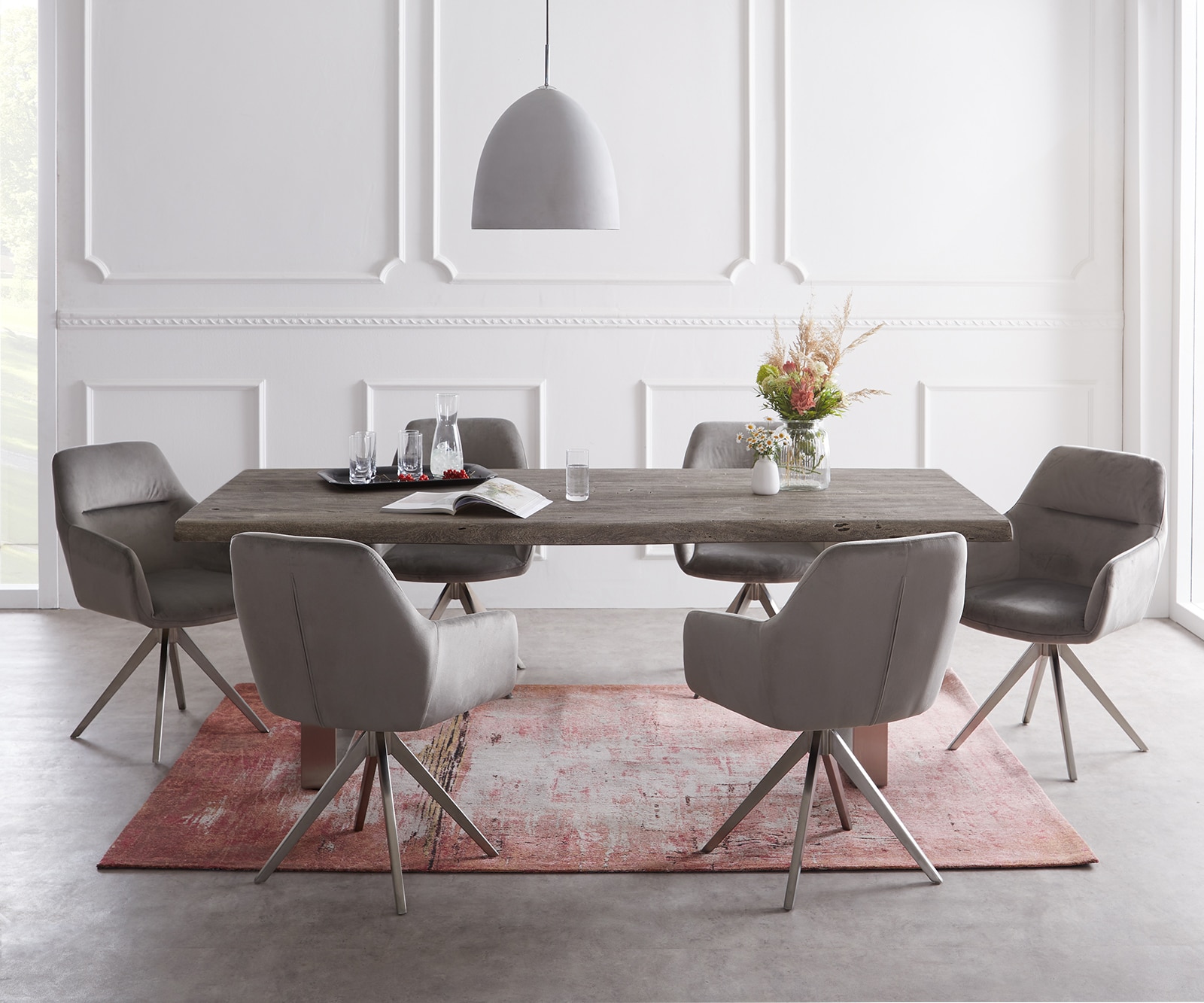 Table-à-manger Edge 200x100 XL acacia platine acier inoxydable mince Live-Edge 1 Table-à-manger Edge 200x100 XL acacia platine acier inoxydable mince Live-Edge 1