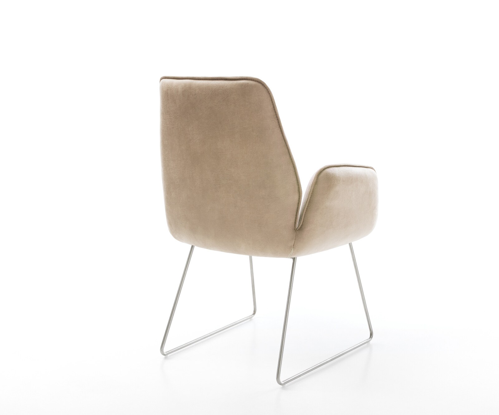 Chaise-de-salle-à-manger Zoa-Flex microvelours beige vintage pied trapèze acier inoxydable brossé ressorts ensachés 4