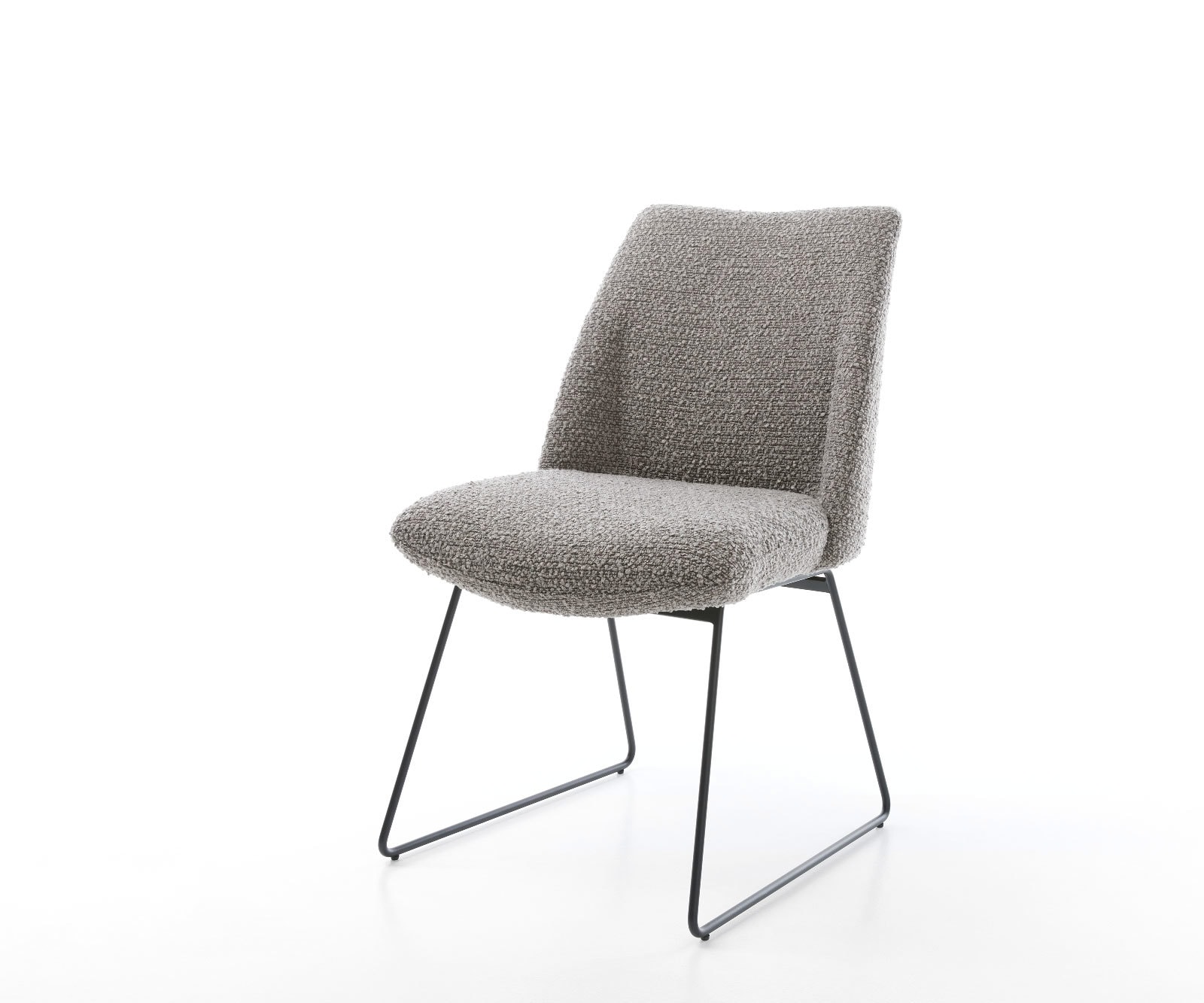 Chaise-de-salle-à-manger Elso-Flex bouclé gris argenté pied trapèze noir ressorts ensachés 1