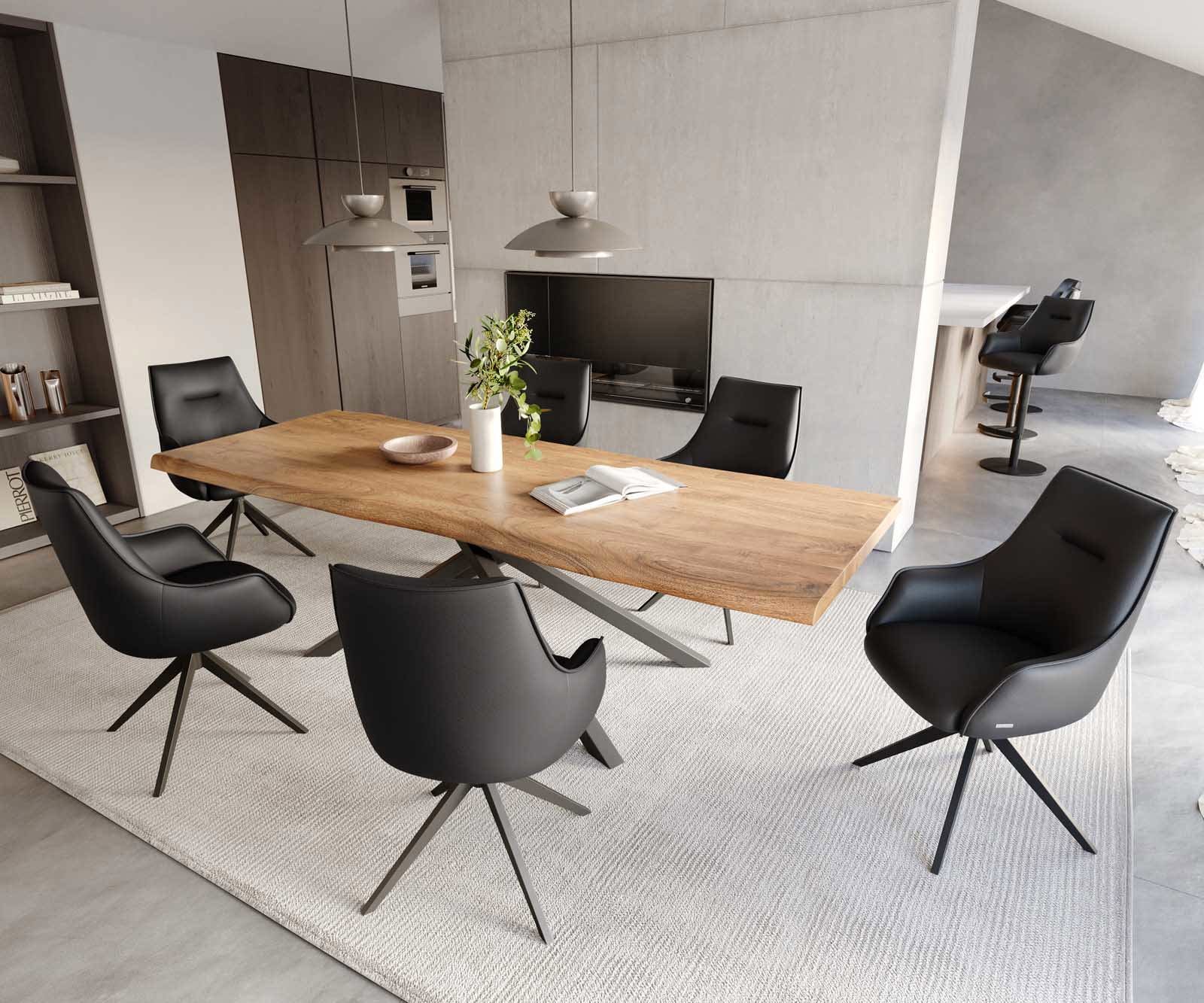 Chaise-pivotante Alja-Flex avec accoudoirs cuir de vache noir pied croisé large noir pivotement sur 360° ressorts ensachés 4 Chaise-pivotante Alja-Flex avec accoudoirs cuir de vache noir pied croisé large noir pivotement sur 360° ressorts ensachés 4