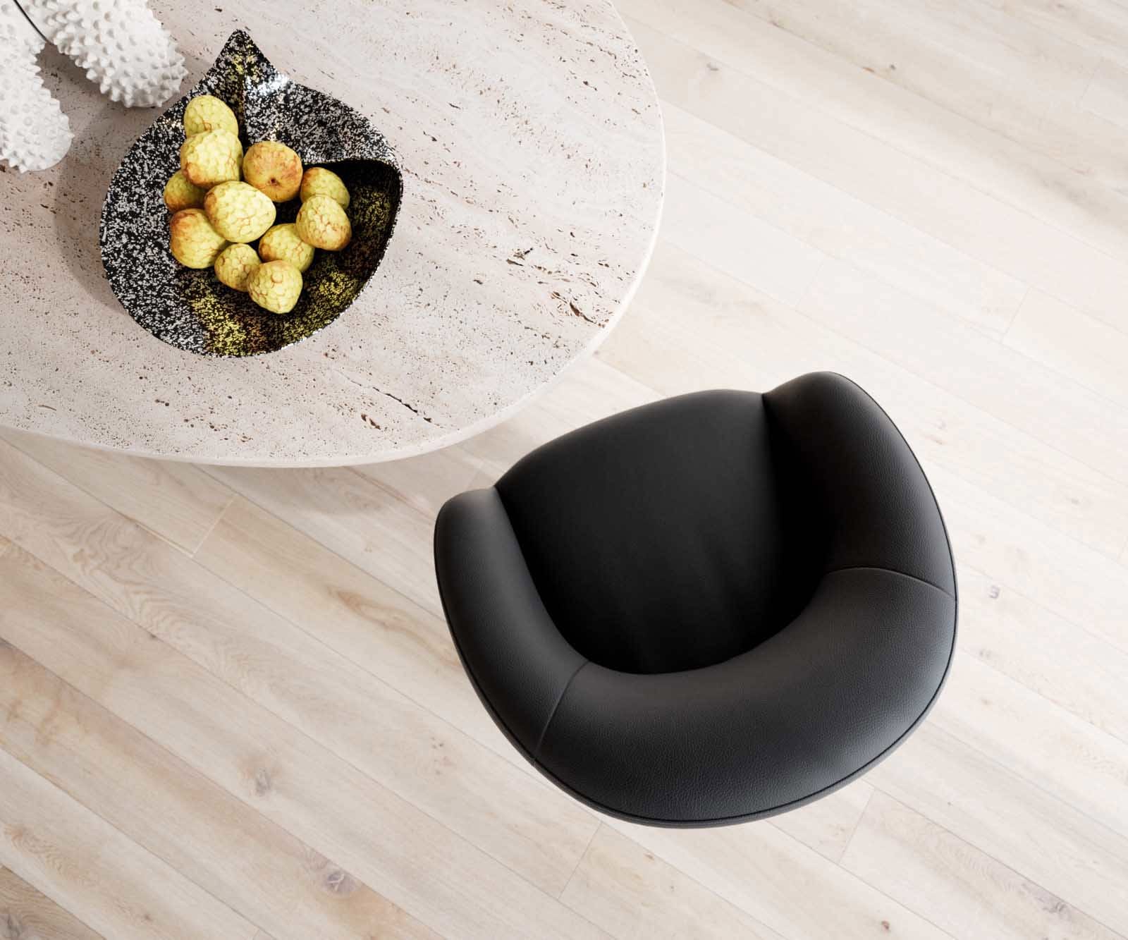 Chaise-pivotante Vinka-Flex avec accoudoirs cuir de vache noir pied en bois angulaire naturel pivotement sur 180° ressorts ensachés 3 Chaise-pivotante Vinka-Flex avec accoudoirs cuir de vache noir pied en bois angulaire naturel pivotement sur 180° ressorts ensachés 3