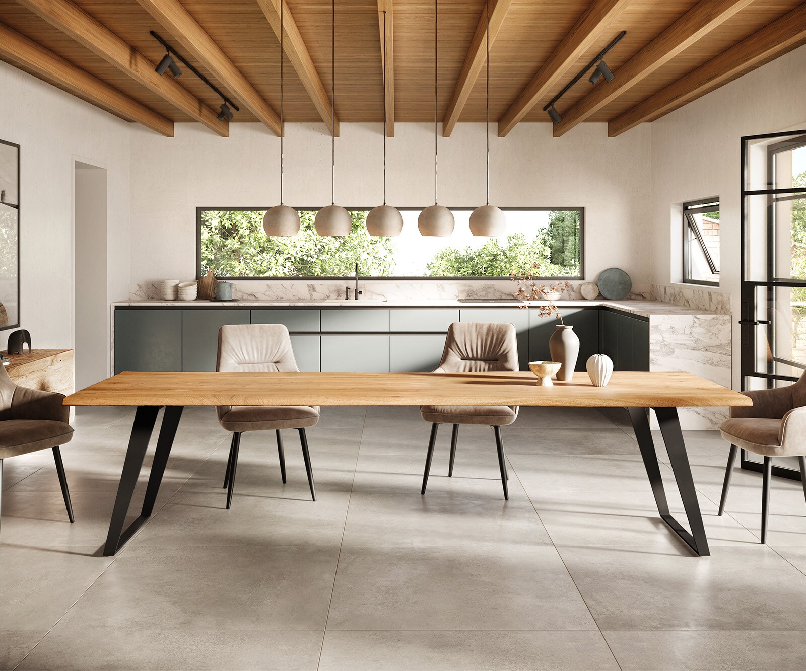 Table-à-manger Edge 300x100 XL acacia nature métal incliné Live-Edge 1