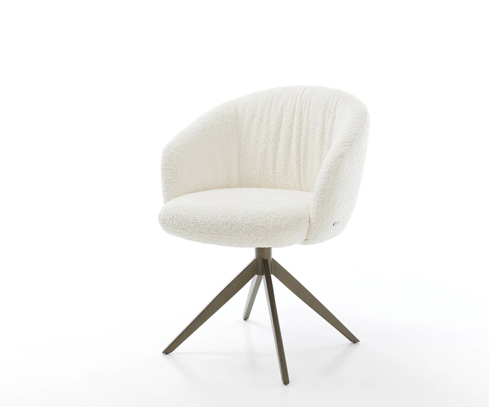 Chaise-pivotante Caja-Flex avec accoudoirs bouclé blanc pied croisé large aspect titane pivotement sur 360° ressorts ensachés