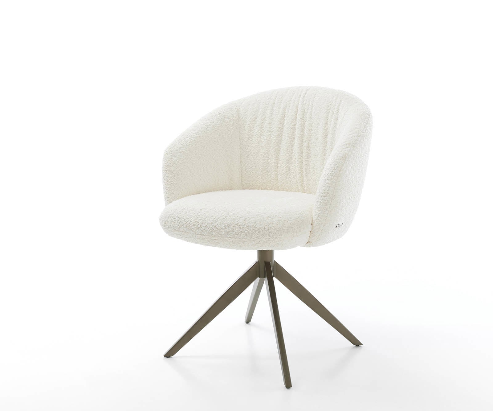 Chaise-pivotante Caja-Flex avec accoudoirs bouclé blanc pied croisé large aspect titane pivotement sur 360° ressorts ensachés Chaise-pivotante Caja-Flex avec accoudoirs bouclé blanc pied croisé large aspect titane pivotement sur 360° ressorts ensachés