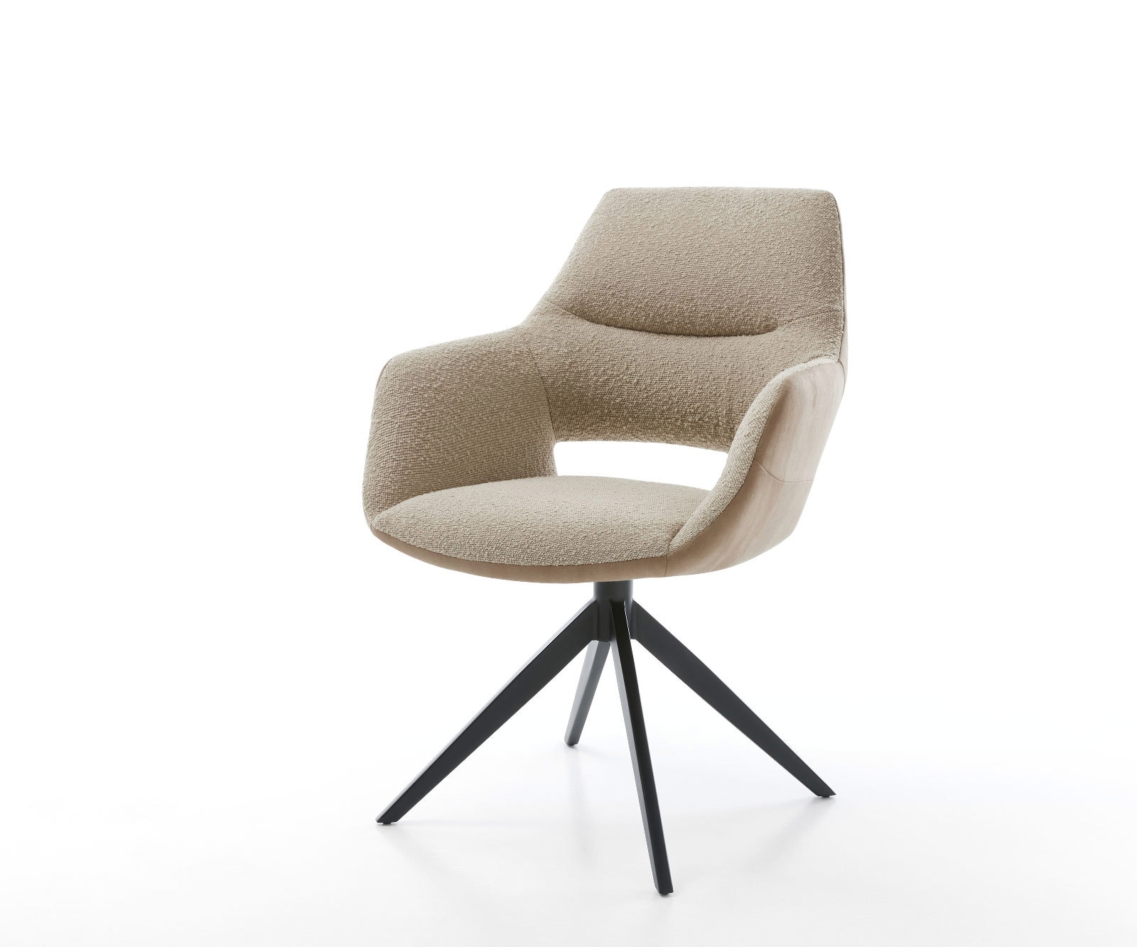 Chaise-pivotante Yago-Flex avec accoudoirs tissu mixte couleur boue pied croisé large noir pivotement sur 360° ressorts ensachés Chaise-pivotante Yago-Flex avec accoudoirs tissu mixte couleur boue pied croisé large noir pivotement sur 360° ressorts ensachés