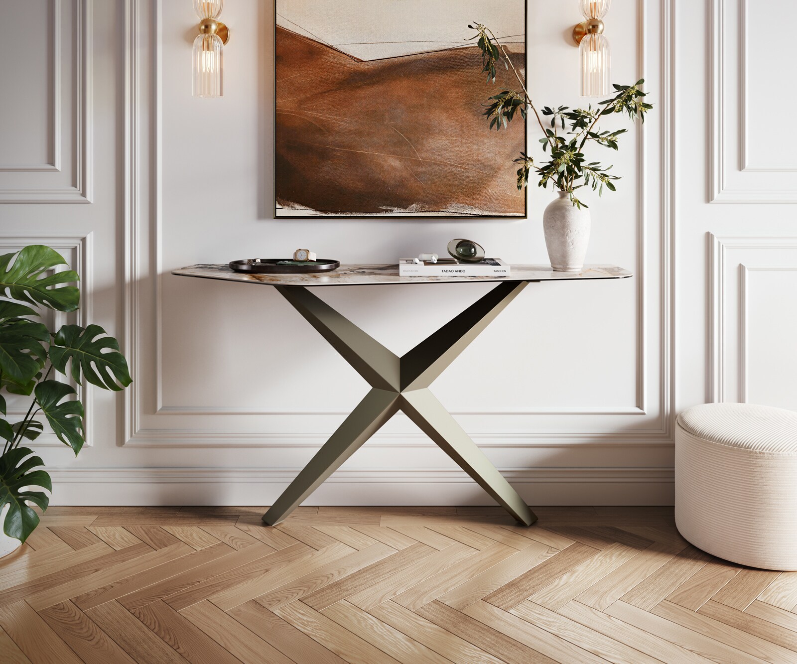 Console Edge Polygonal 140x50 cm Céramique Patagonia Poliert Zentharo Métal Effektfinish Titan 4