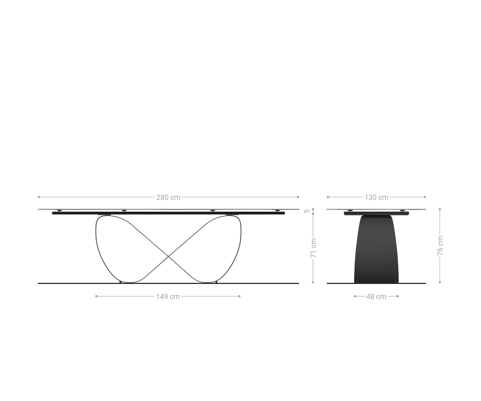 Table à manger Edge Oval 280x130 cm Céramique Iris FMG Agatablack Infinity Métal Noir 8