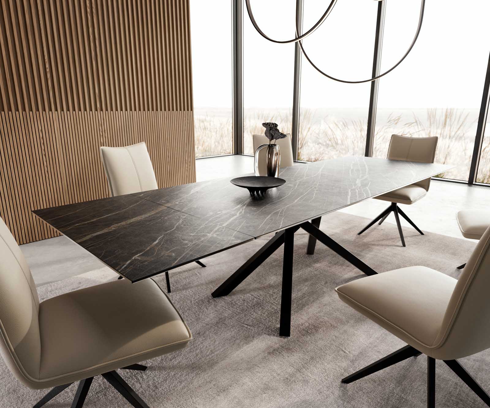 Table à manger Edge 200-300x100 céramique Laminam®Noir Desir marron cadre croisé rectangulaire noir extensible Table à manger Edge 200-300x100 céramique Laminam®Noir Desir marron cadre croisé rectangulaire noir extensible