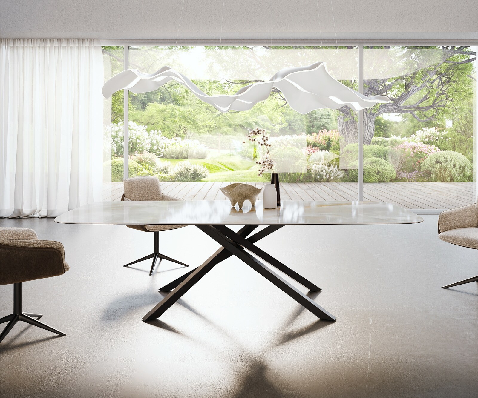 Table à manger Edge Boot 270x120 cm Céramique Iris FMG Onice Grigio piètement en croix Rectangle Noir 2