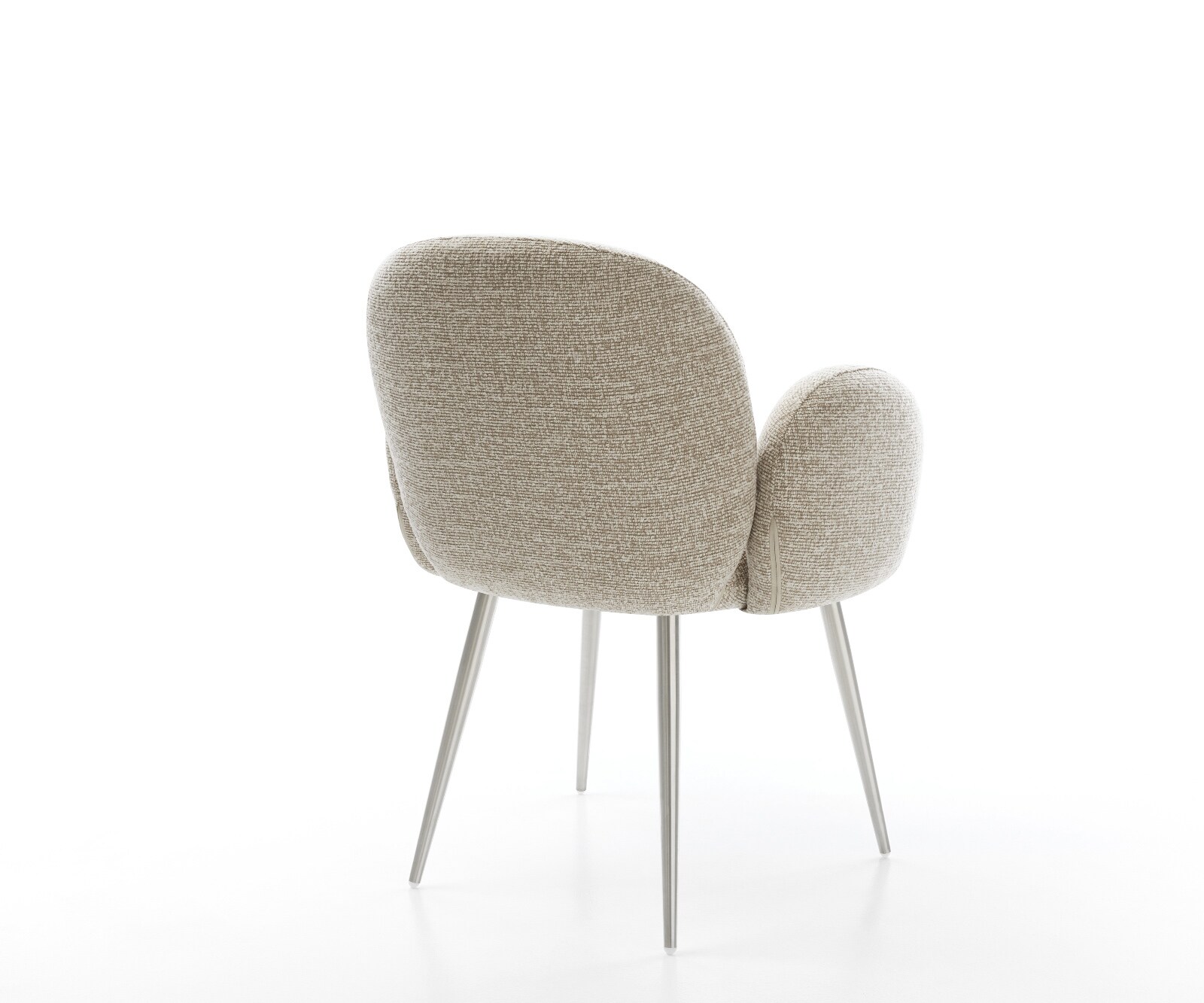 Chaise-de-salle-à-manger Nube-Flex avec accoudoirs tissu tissé doux beige 4 pieds coniques acier inoxydable resorts ensachés 5