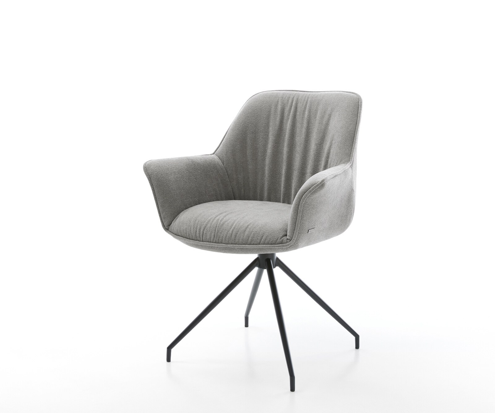 Chaise-de-salle-à-manger Keila-Flex avec accoudoirs tissu structuré doux gris pied croisé conique noir