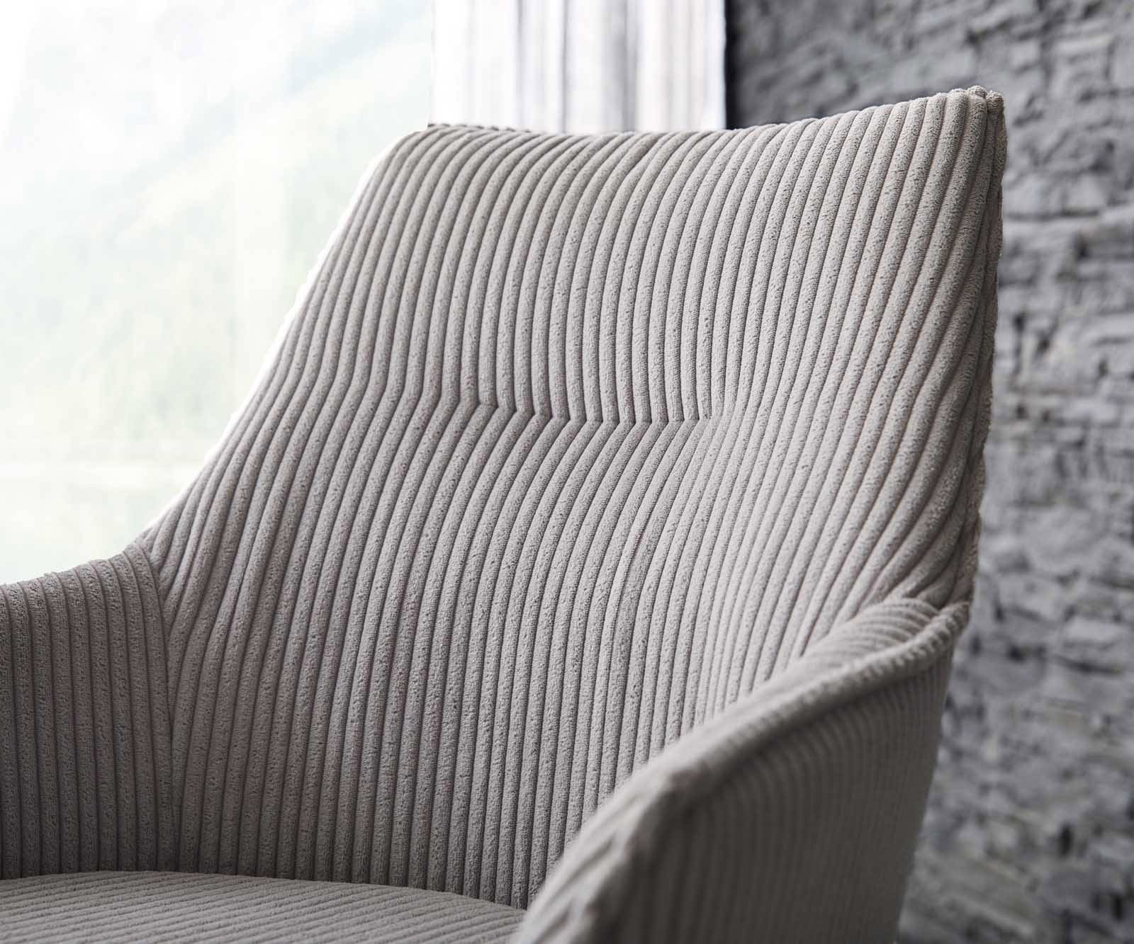 Chaise-pivotante Alja-Flex avec accoudoirs côtelé gris argenté pied croisé large noir pivotement sur 360° ressorts ensachés 3
