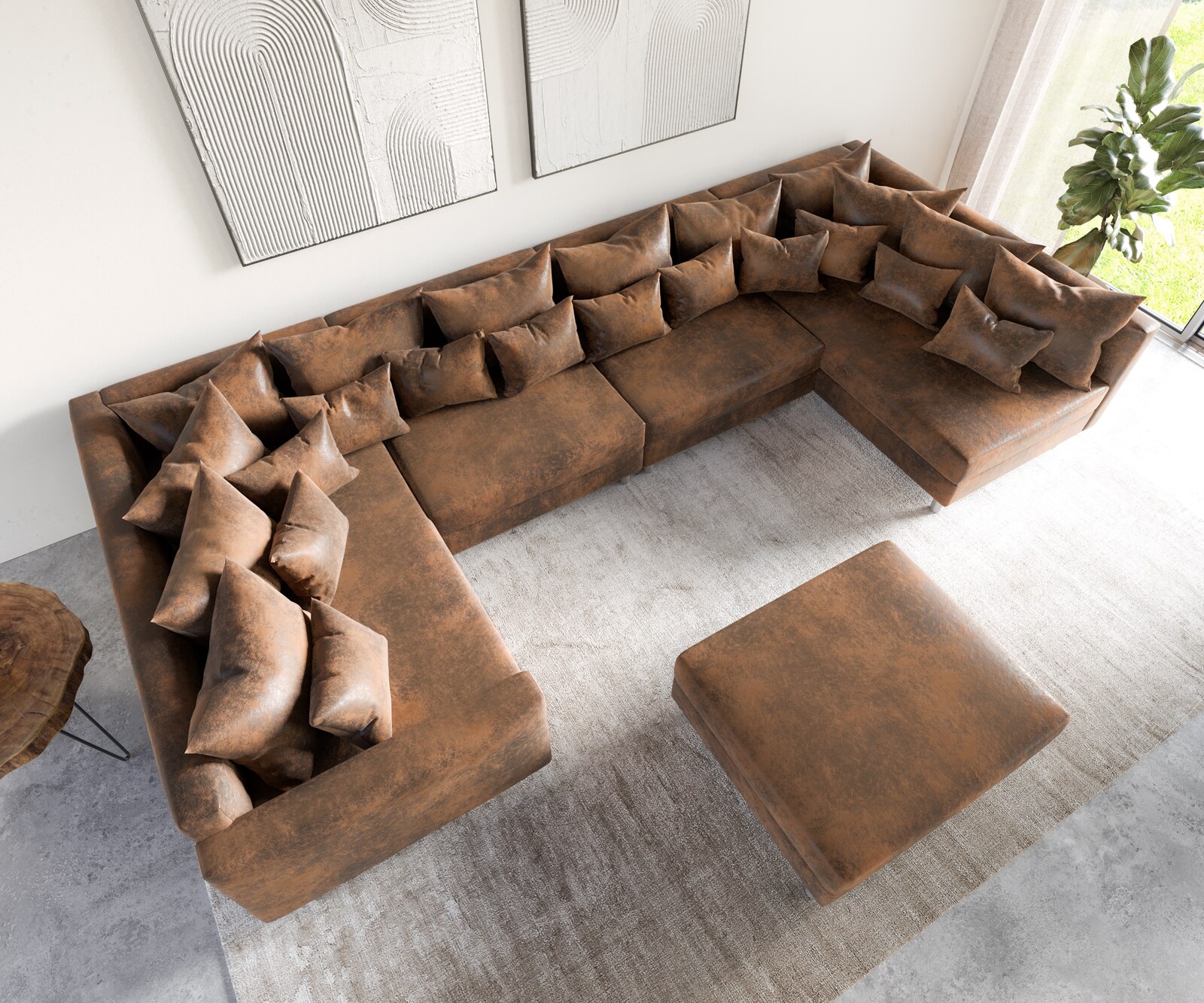 Canapé-panoramique  Clovis XL modulable marron antique tabouret accoudoir 3 Canapé-panoramique  Clovis XL modulable marron antique tabouret accoudoir 3