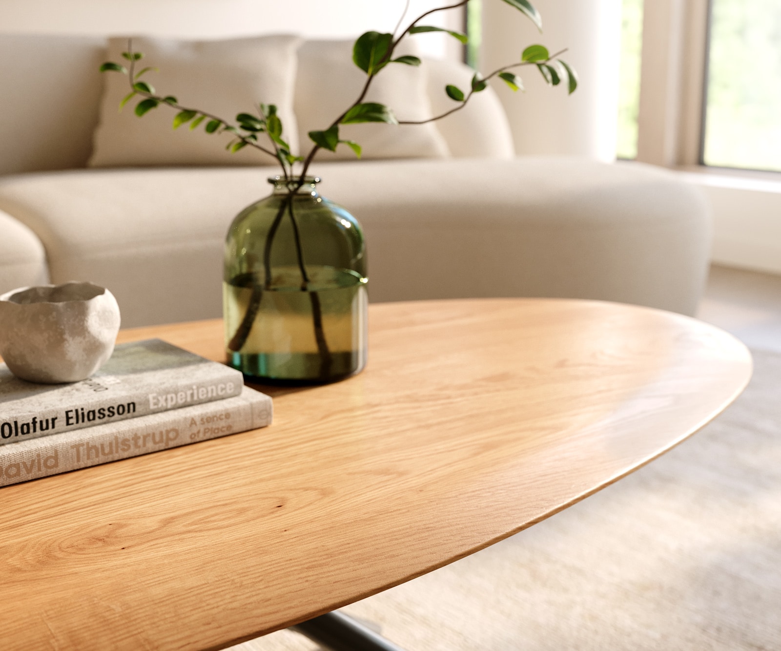 Table basse Edge Oval 140x75 cm chêne naturel bord arrondi Sarity métal noir 5