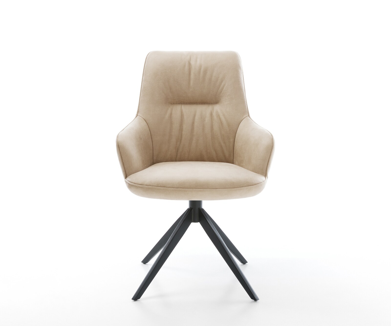 Chaise-pivotante Zelia-Flex avec accoudoirs microfibre beige vintage pied croisé large noir pivotement sur 360° fonction bascule ressorts ensachés 2