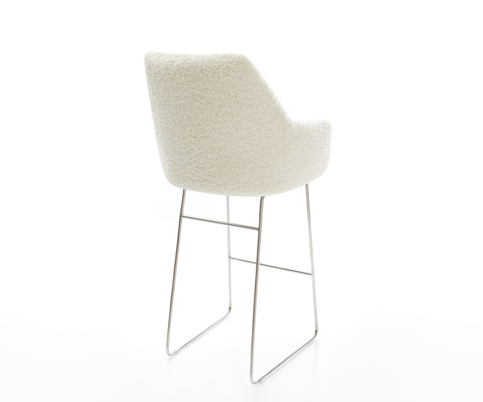 Chaise-de-bar Alja-Flex Tissu teddy Beige Pied trapèze acier inoxydable Argent Ressort ensaché 5